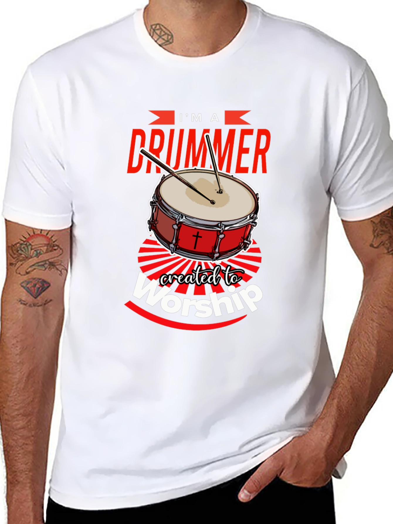 Black I'm A Drummer Created To Worship T-Shirt view 8