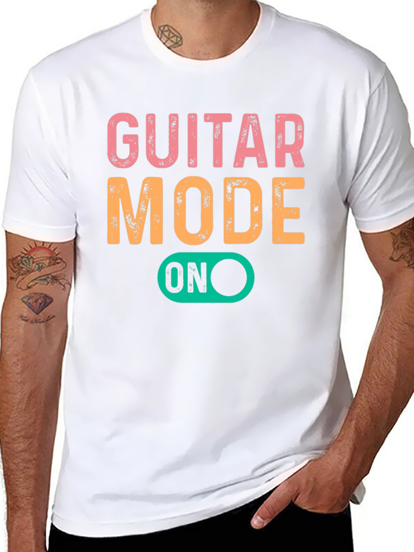 Black Guitar Mode On Graphic Tee - Black Cotton T-Shirt view 8
