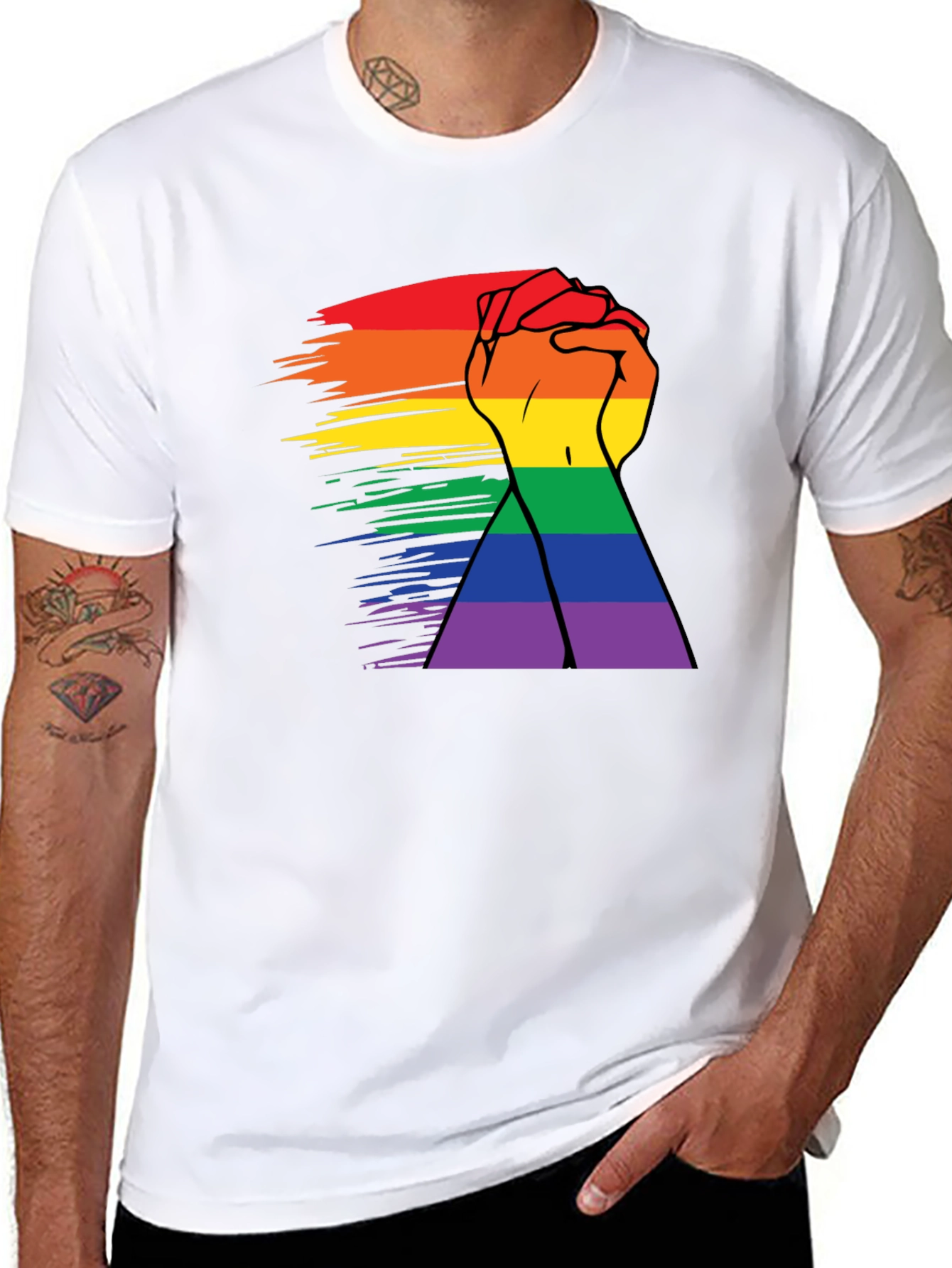 Black Pride Rainbow Hands Black T-Shirt view 8