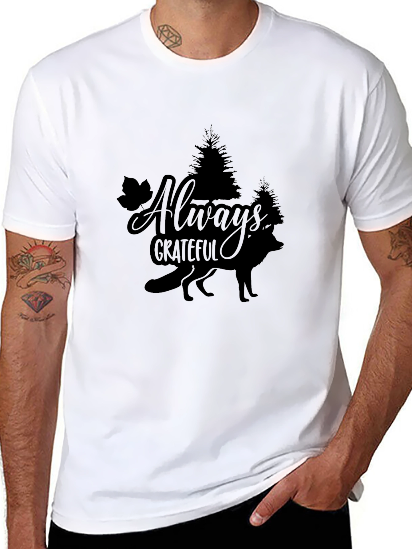 Black Always Grateful Wolf Graphic Tee view 8