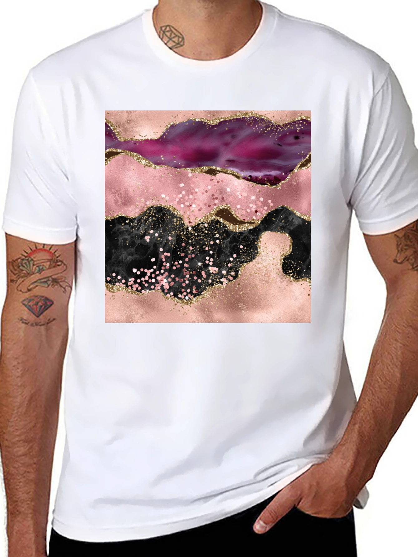Black Abstract Geode Print Black Crew Neck T-Shirt view 8