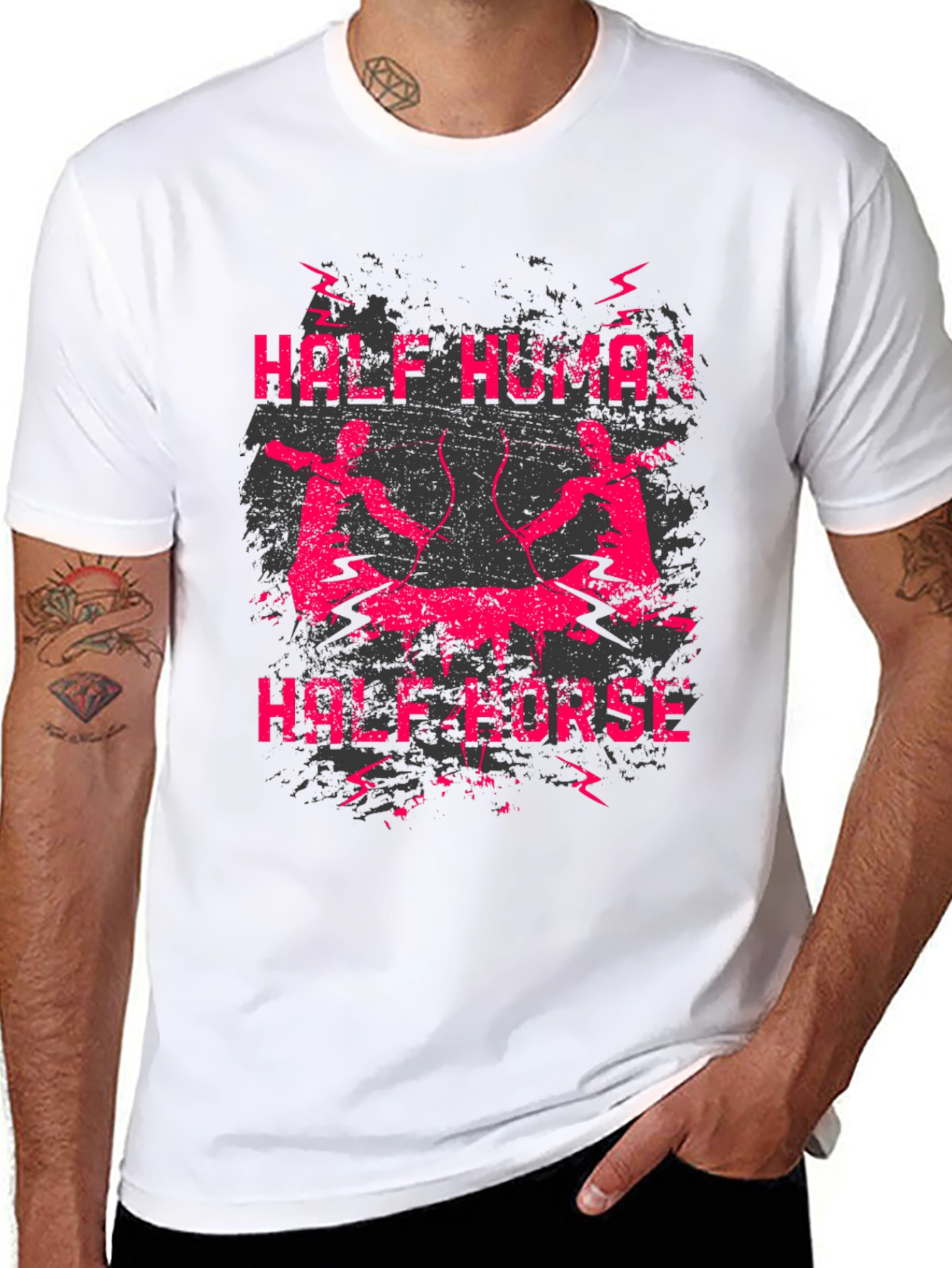 Black Half Human Half Horse Graphic Tee view 8