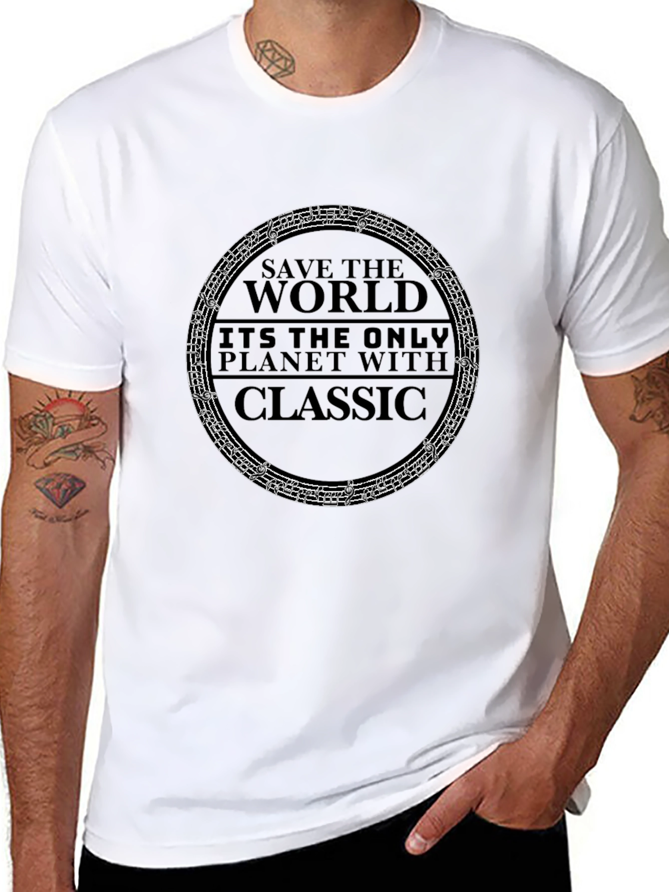 Black Save the World with Classic Music T-Shirt view 8