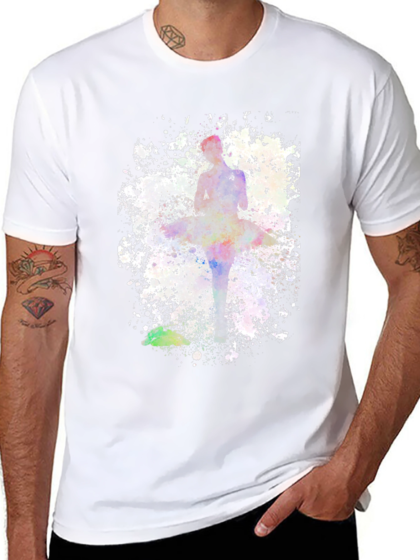 Black Watercolor Ballerina Black T-Shirt - Dance Lover Tee view 8