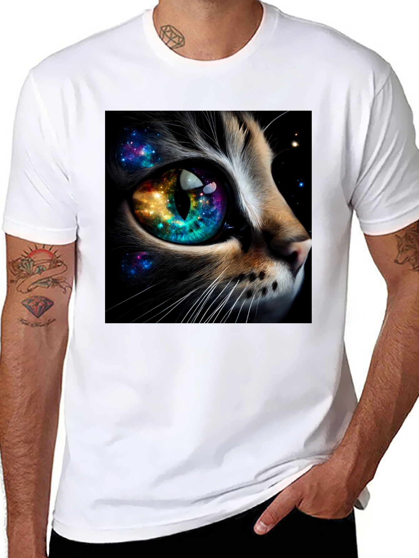Black Cosmic Cat Eye T-Shirt - Unique Galaxy Design view 8
