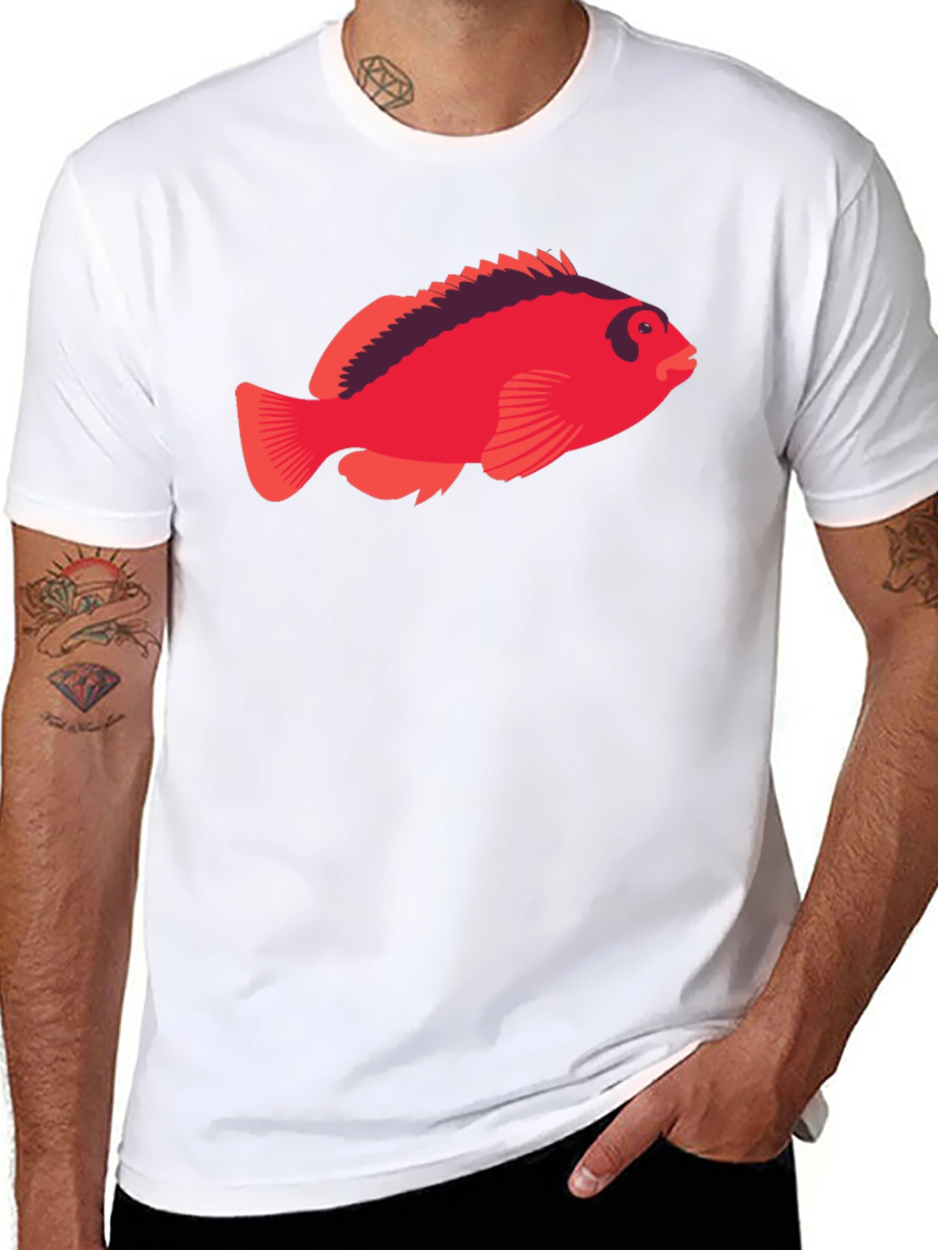 Black Red Fish Graphic Tee - Unique Design view 8