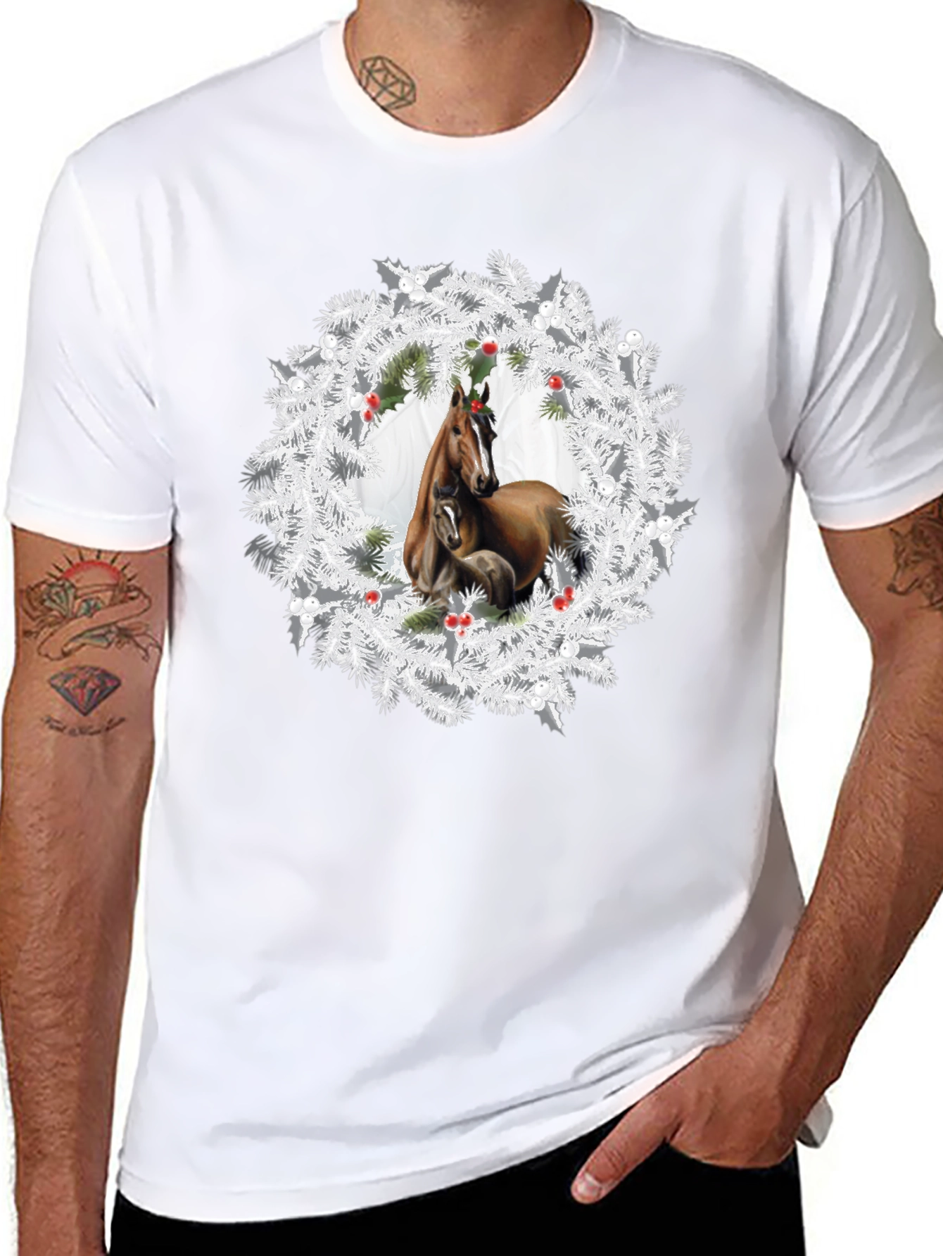 Black Horse Wreath T-Shirt - Christmas Apparel view 8