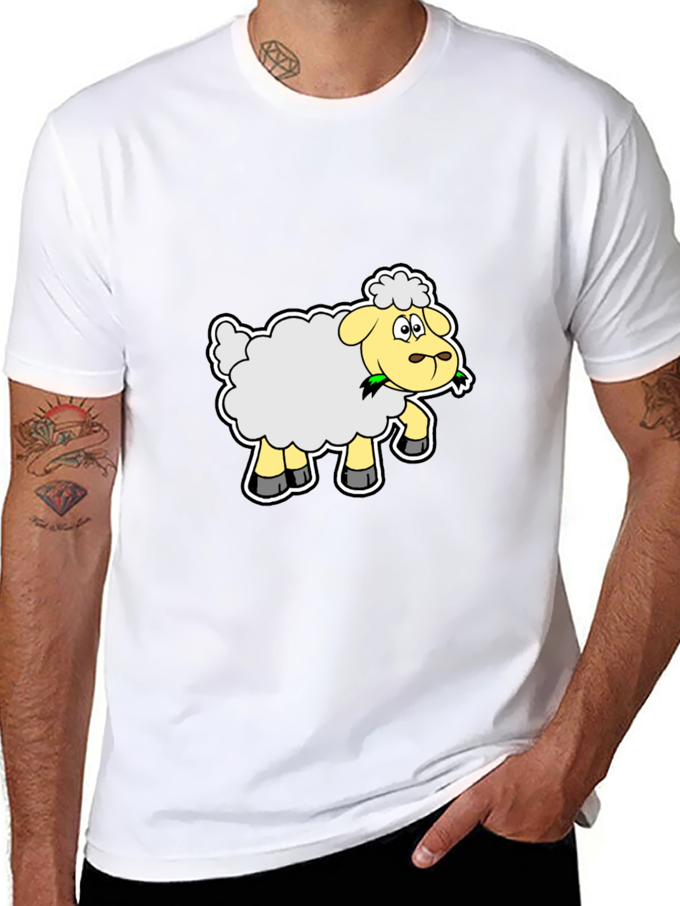 Black Cute Cartoon Sheep Graphic Tee - Black Cotton Shirt view 8