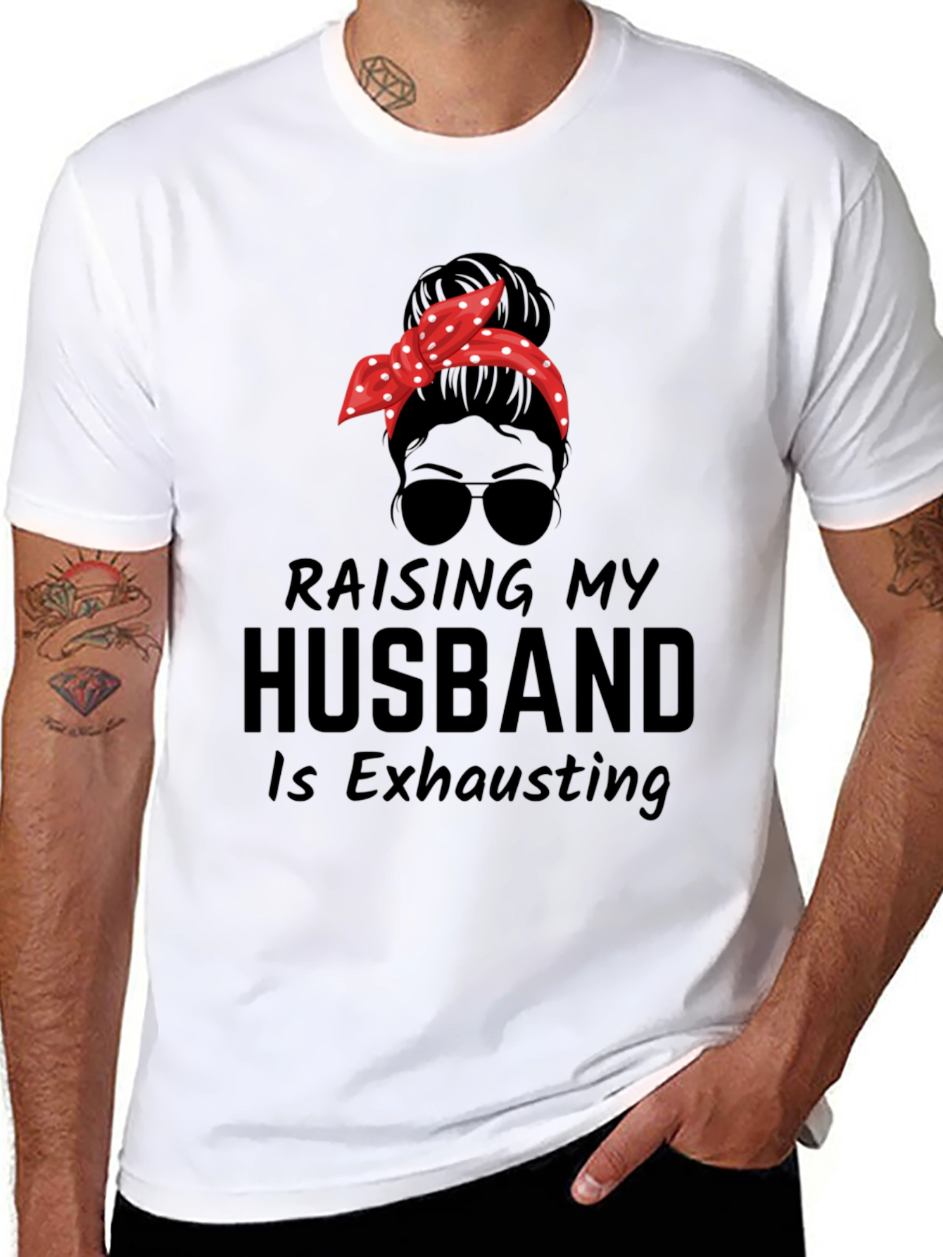 Black Raising My Husband Funny Graphic Tee view 8
