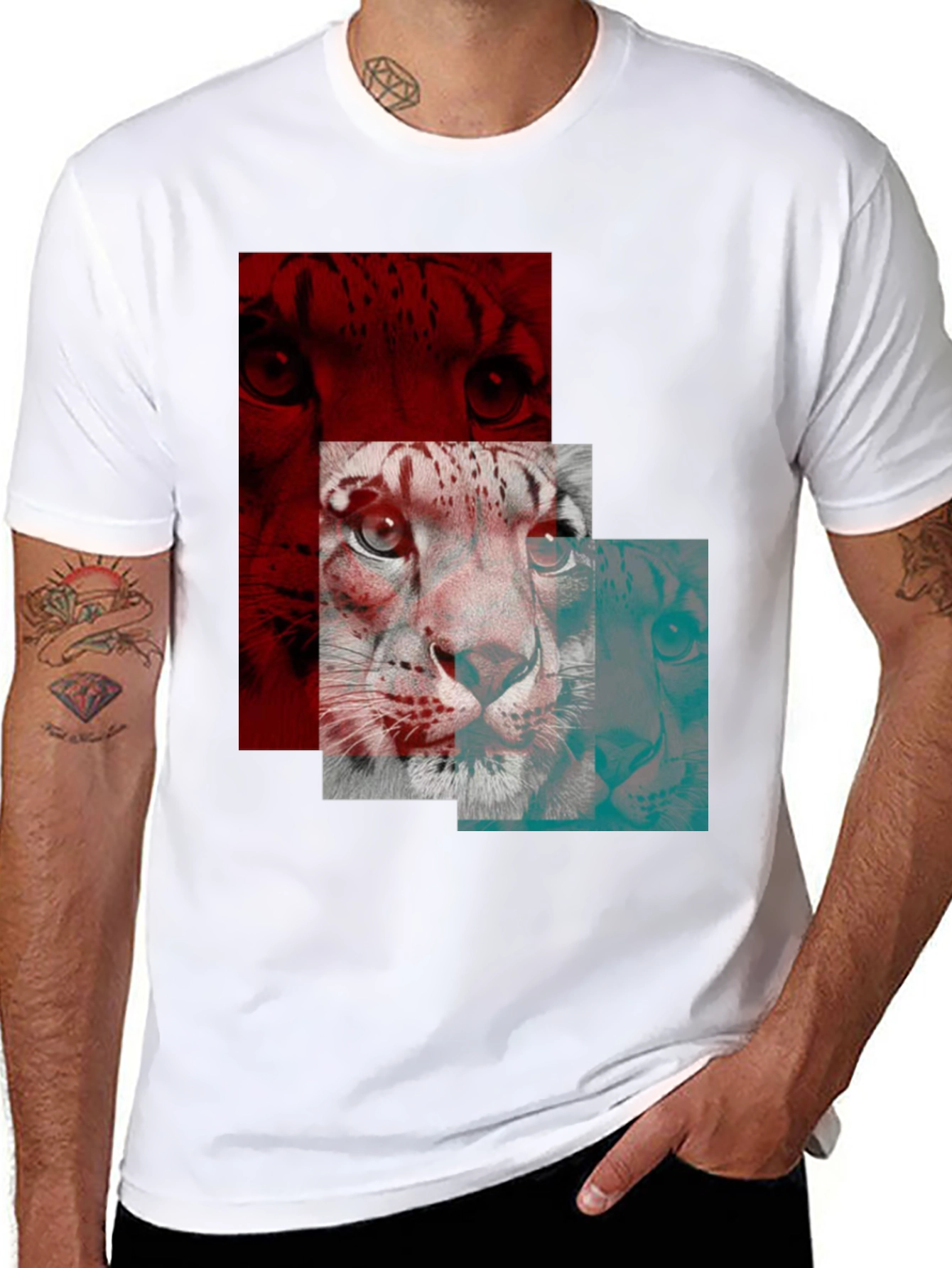 Black Abstract Lion Graphic Black T-Shirt view 8