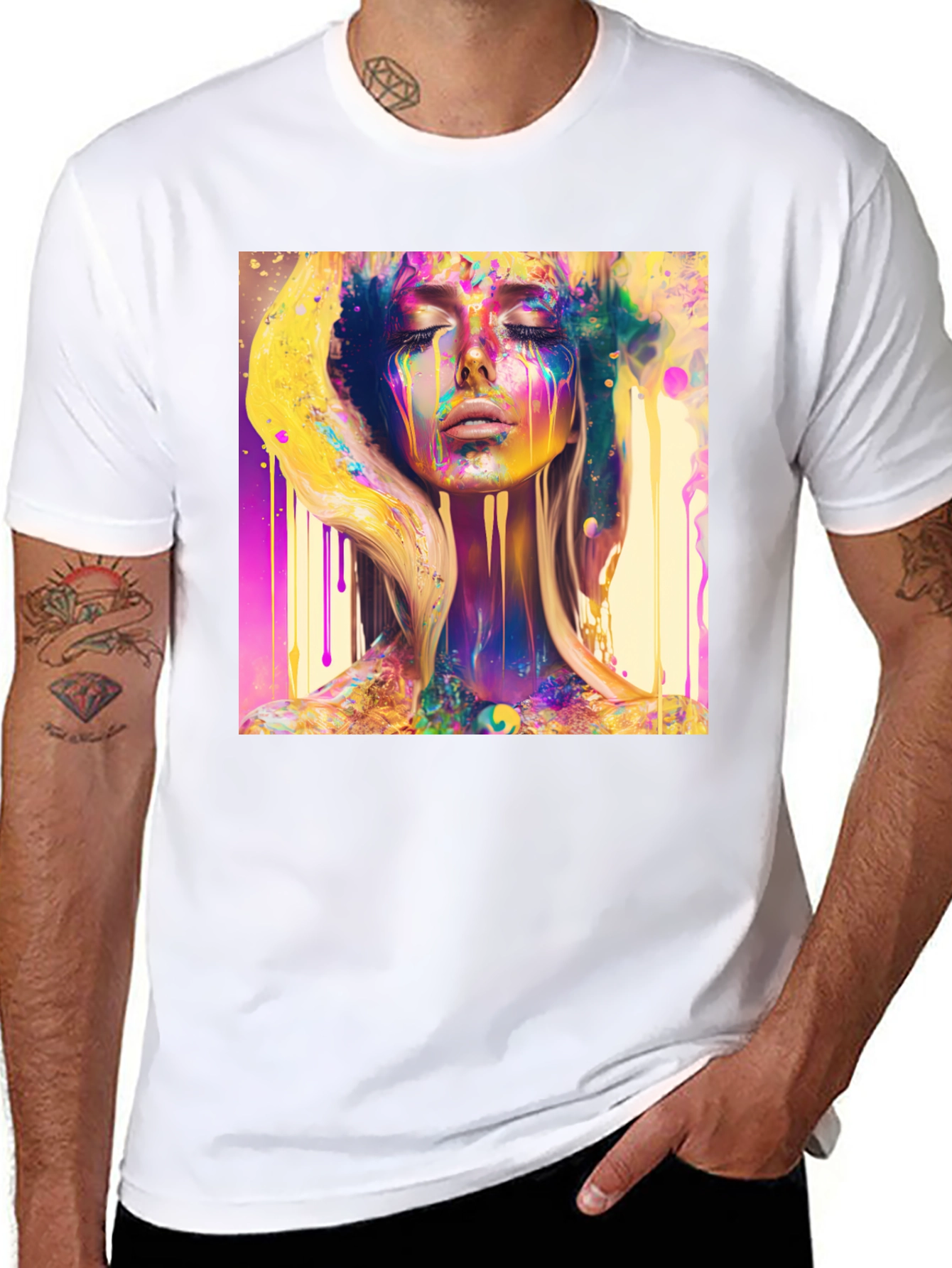 Black Colorful Woman Art T-Shirt - Modern Artistic Design view 8