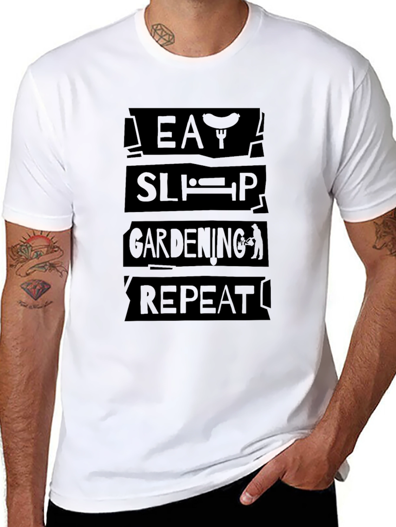 Black Eat Sleep Gardening Repeat Black T-Shirt view 8