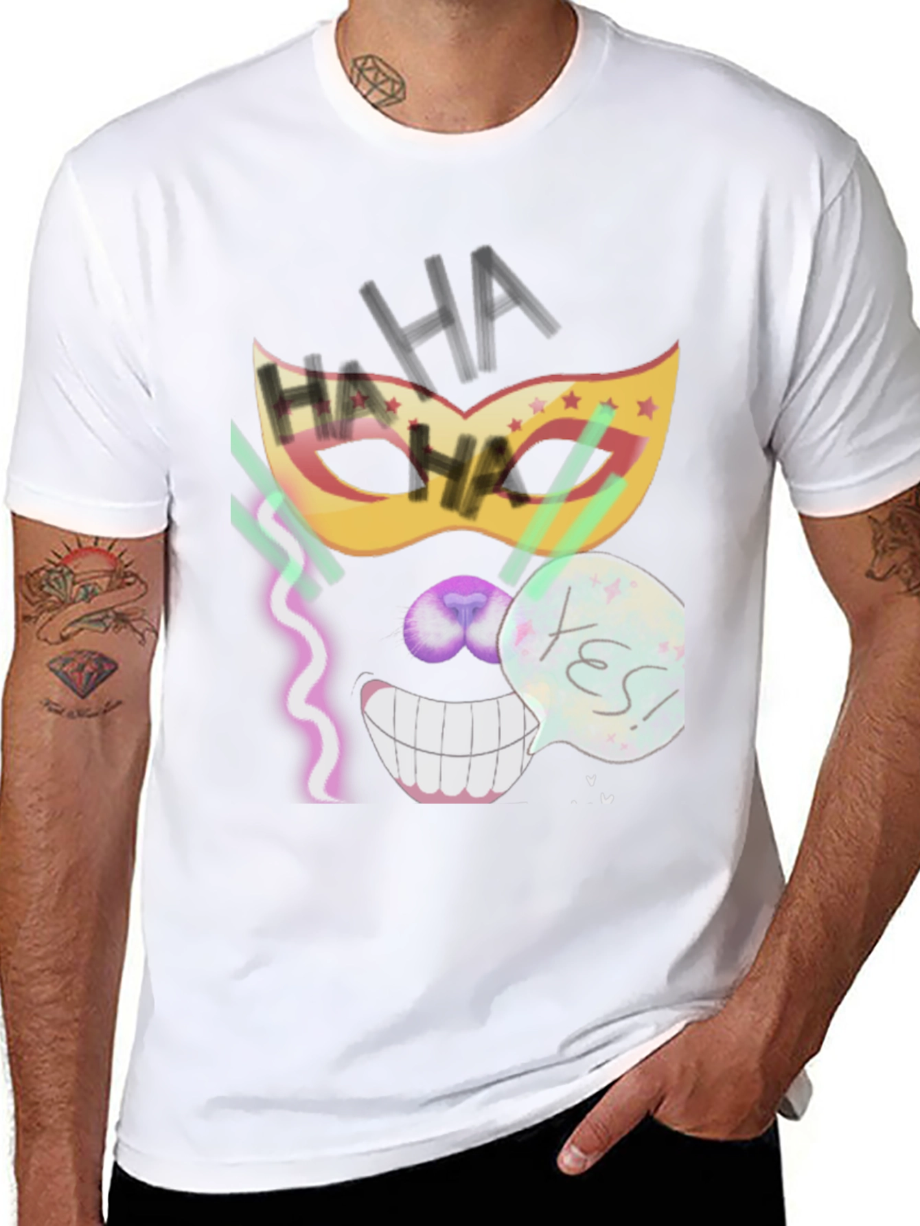 Black Crazy Mask Tee: Cheshire Cat Grin view 8