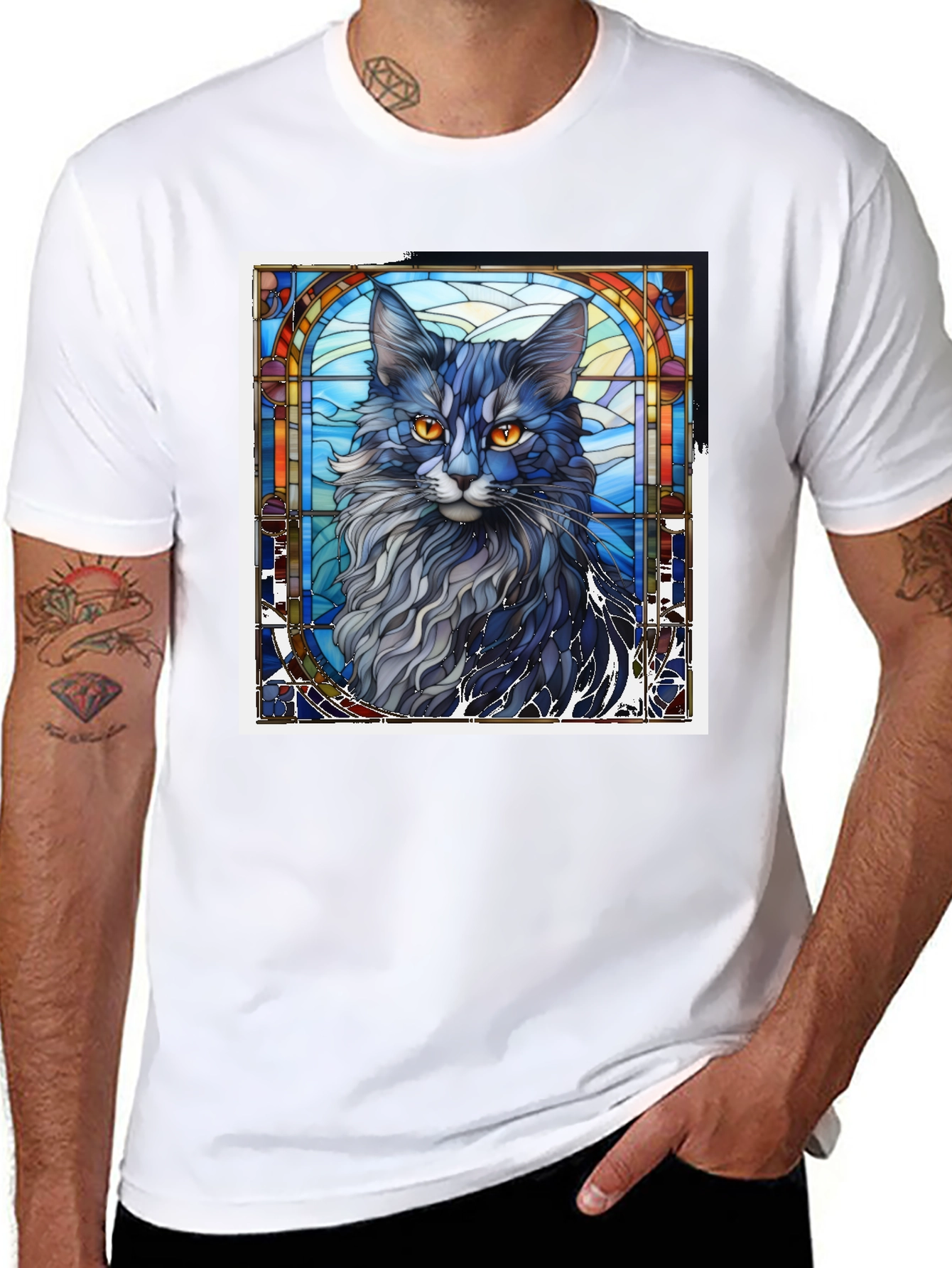 Black Stained Glass Cat T-Shirt view 8