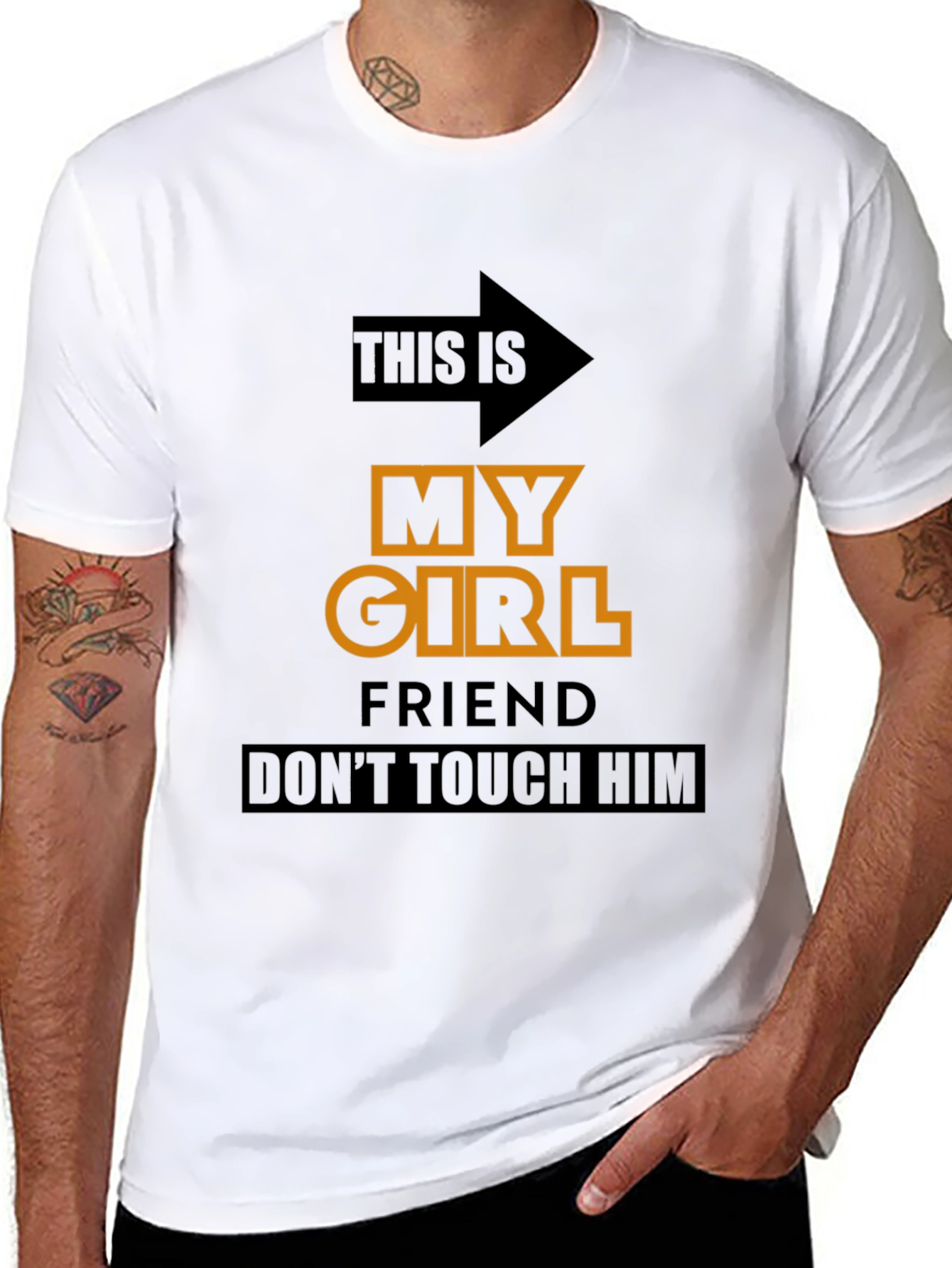 Black Funny Novelty T-Shirt: My Girlfriend, Don't Touch Him view 8