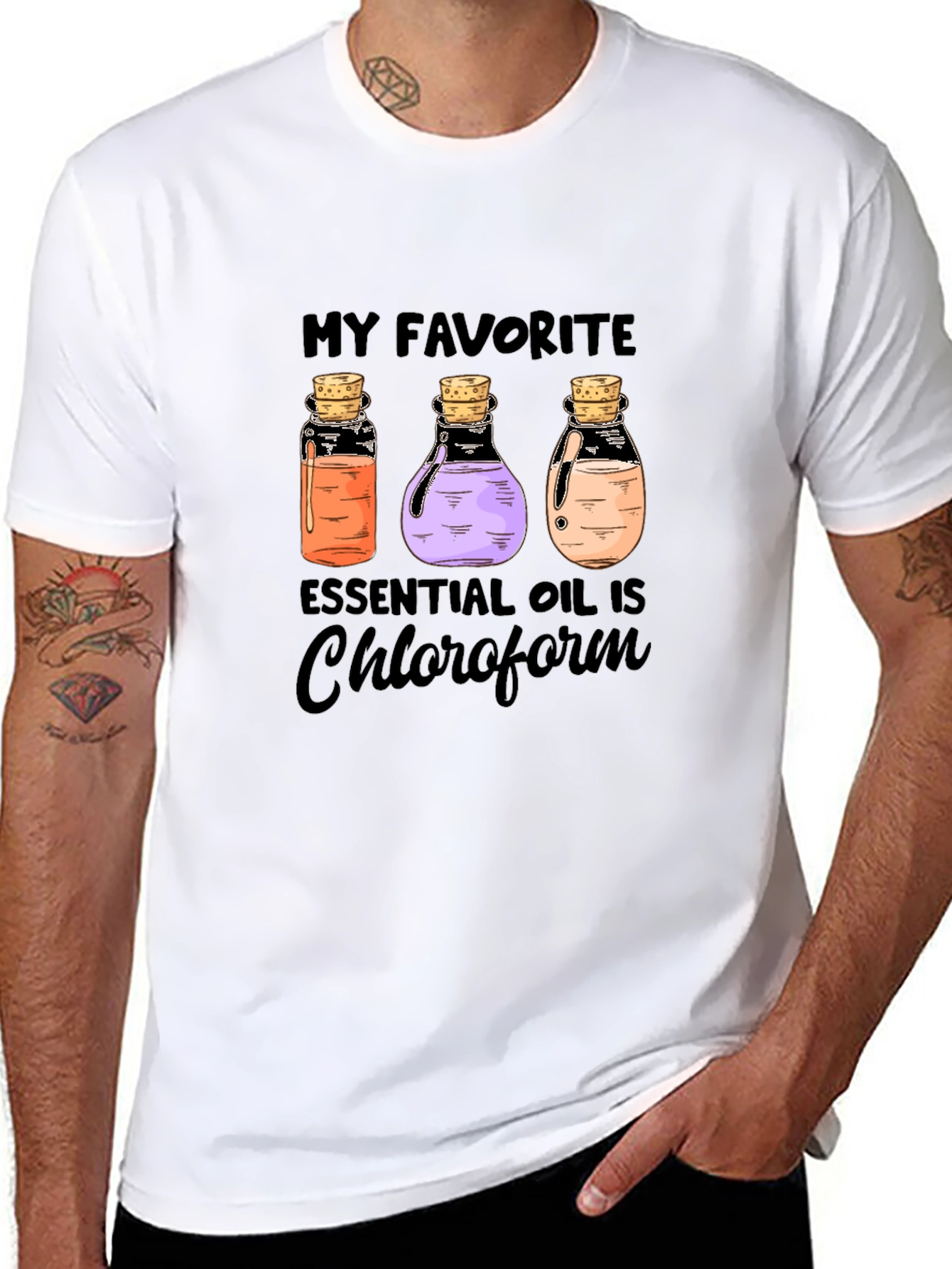 Black Essential Oil Chloroform T-Shirt view 8