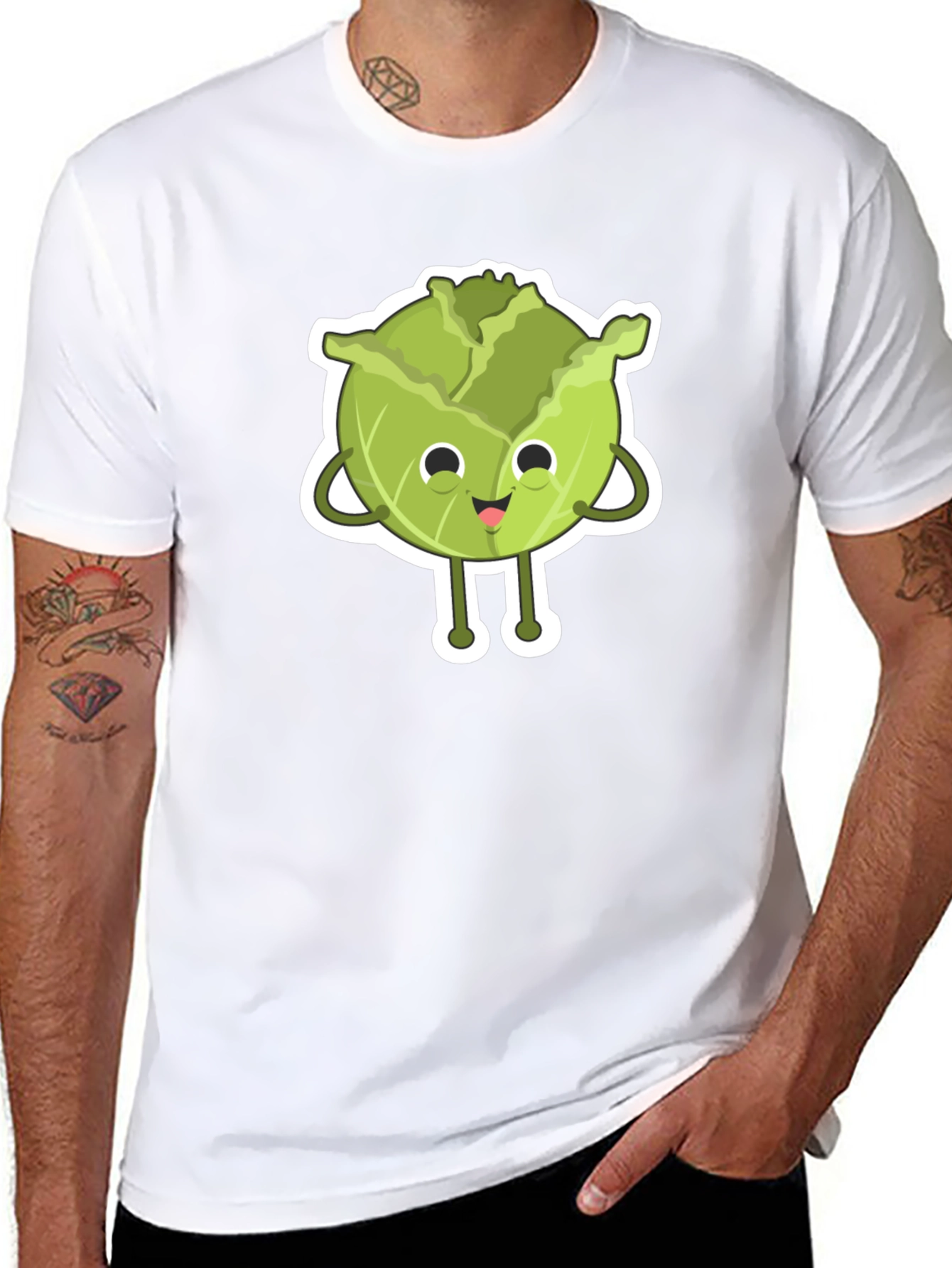 Black Cute Cabbage Cartoon Black T-Shirt view 8