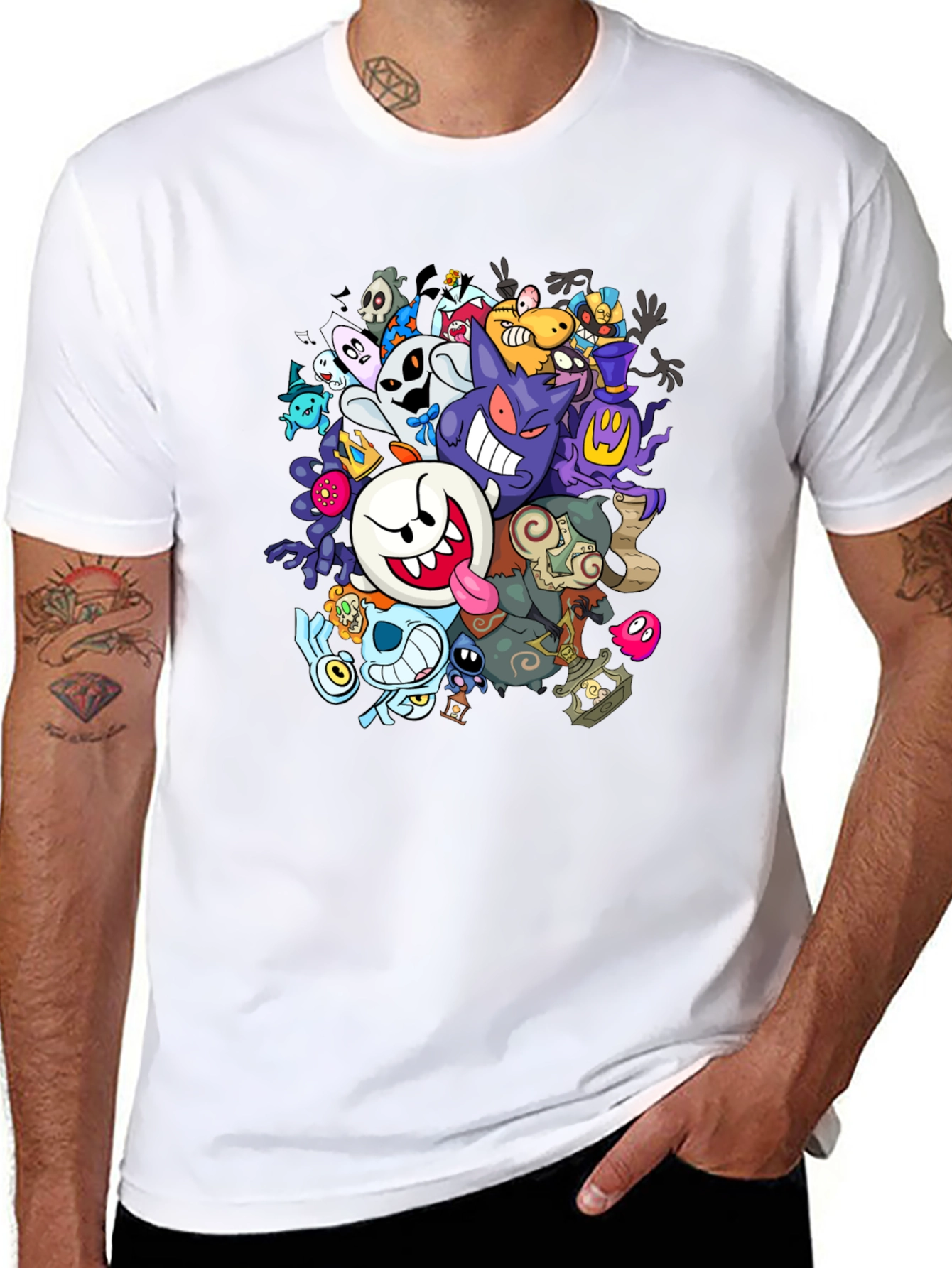Black Ghostly Gathering T-Shirt: Spooky Cartoon Design view 8