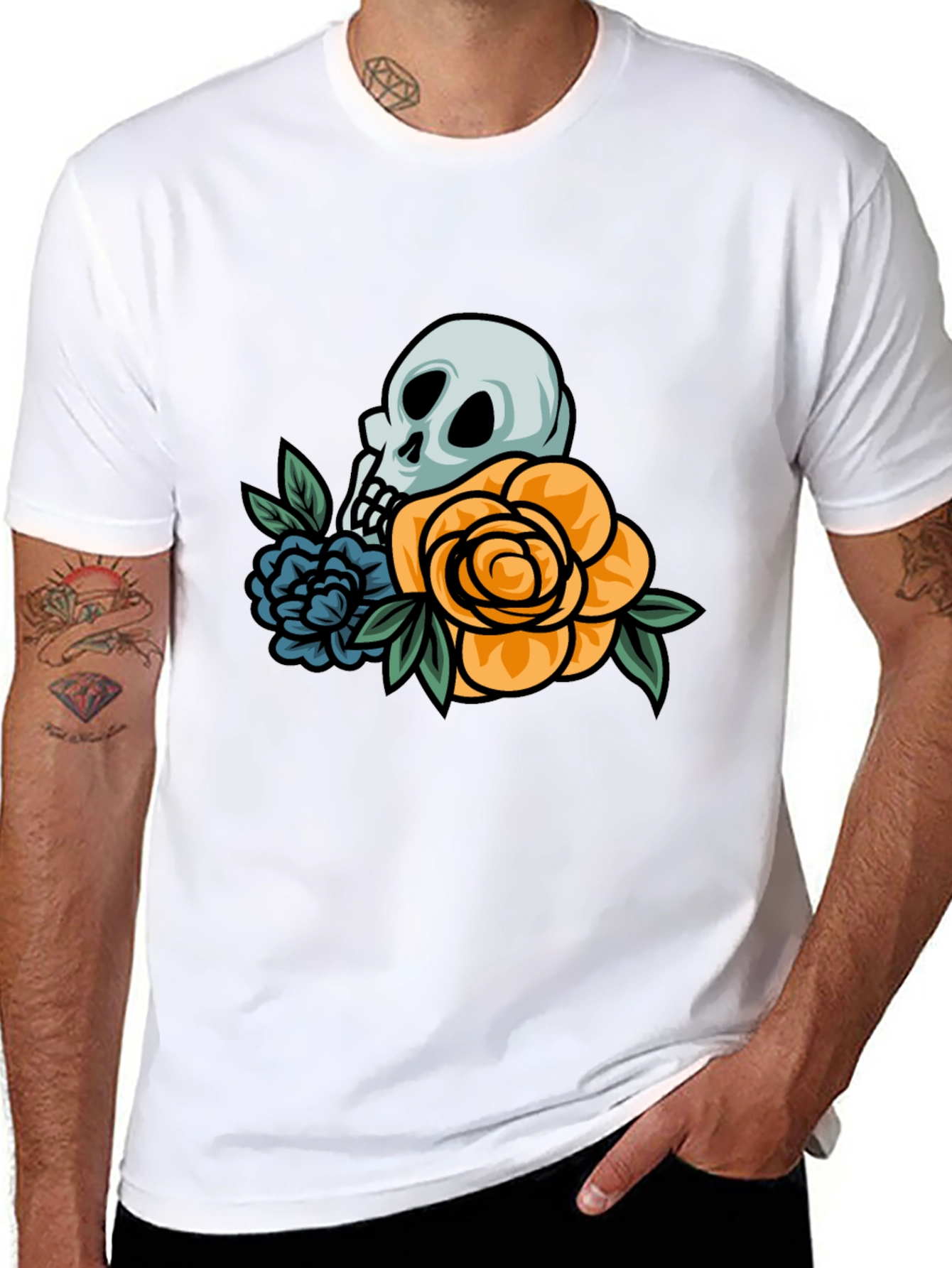 Black Skull & Roses Graphic T-Shirt view 8