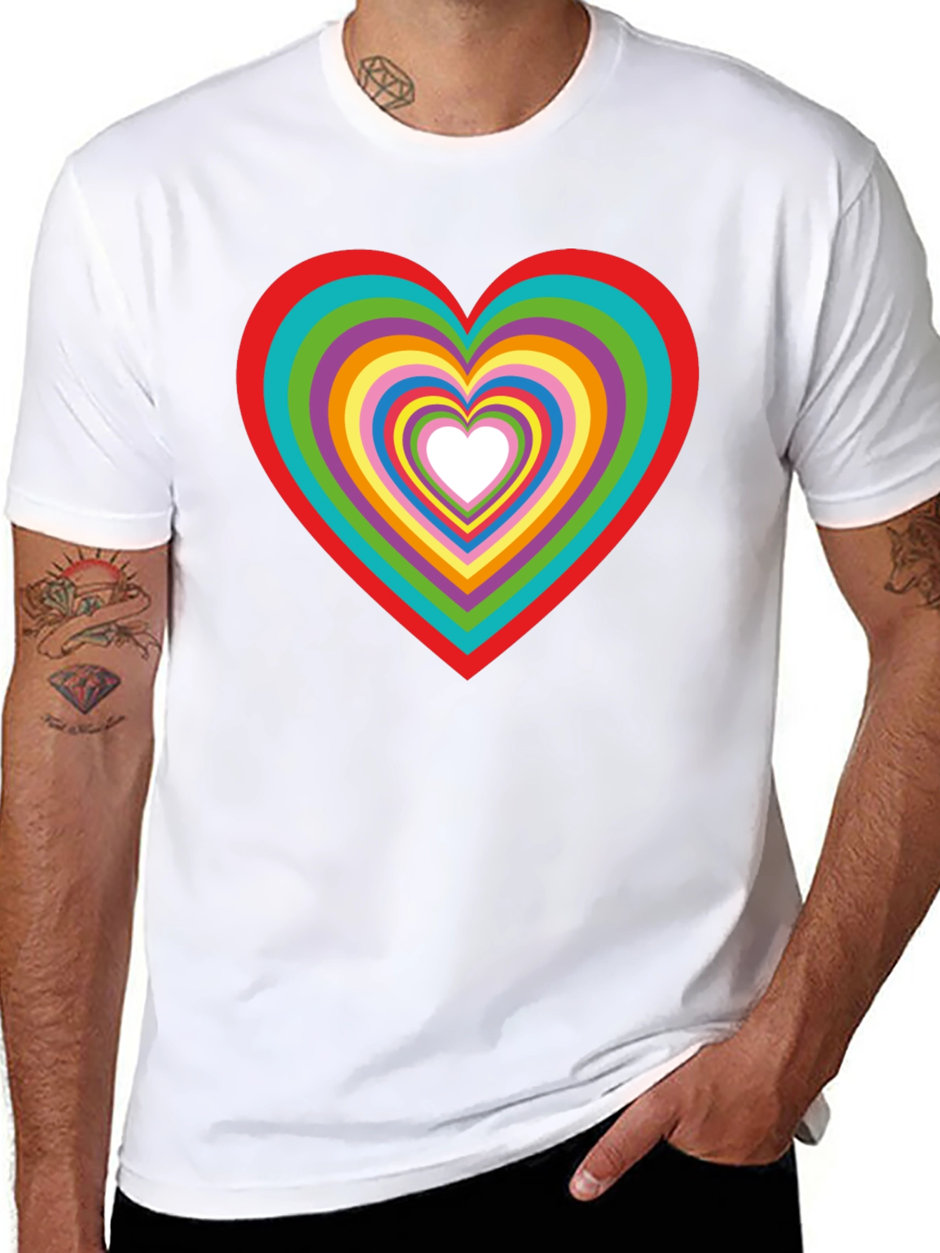 Black Rainbow Heart Graphic Tee - Stylish Cotton T-Shirt view 8