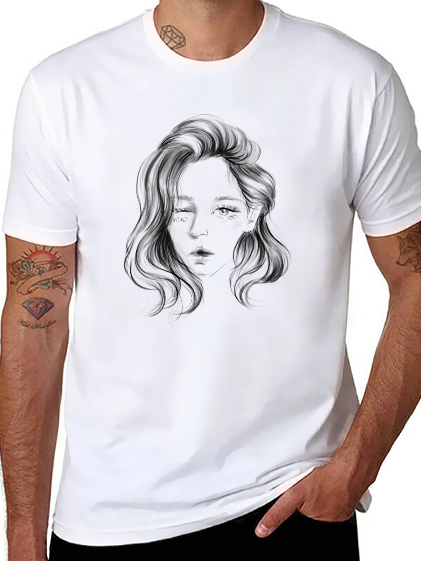 Black Graphic Tee - Woman's Face Design view 8