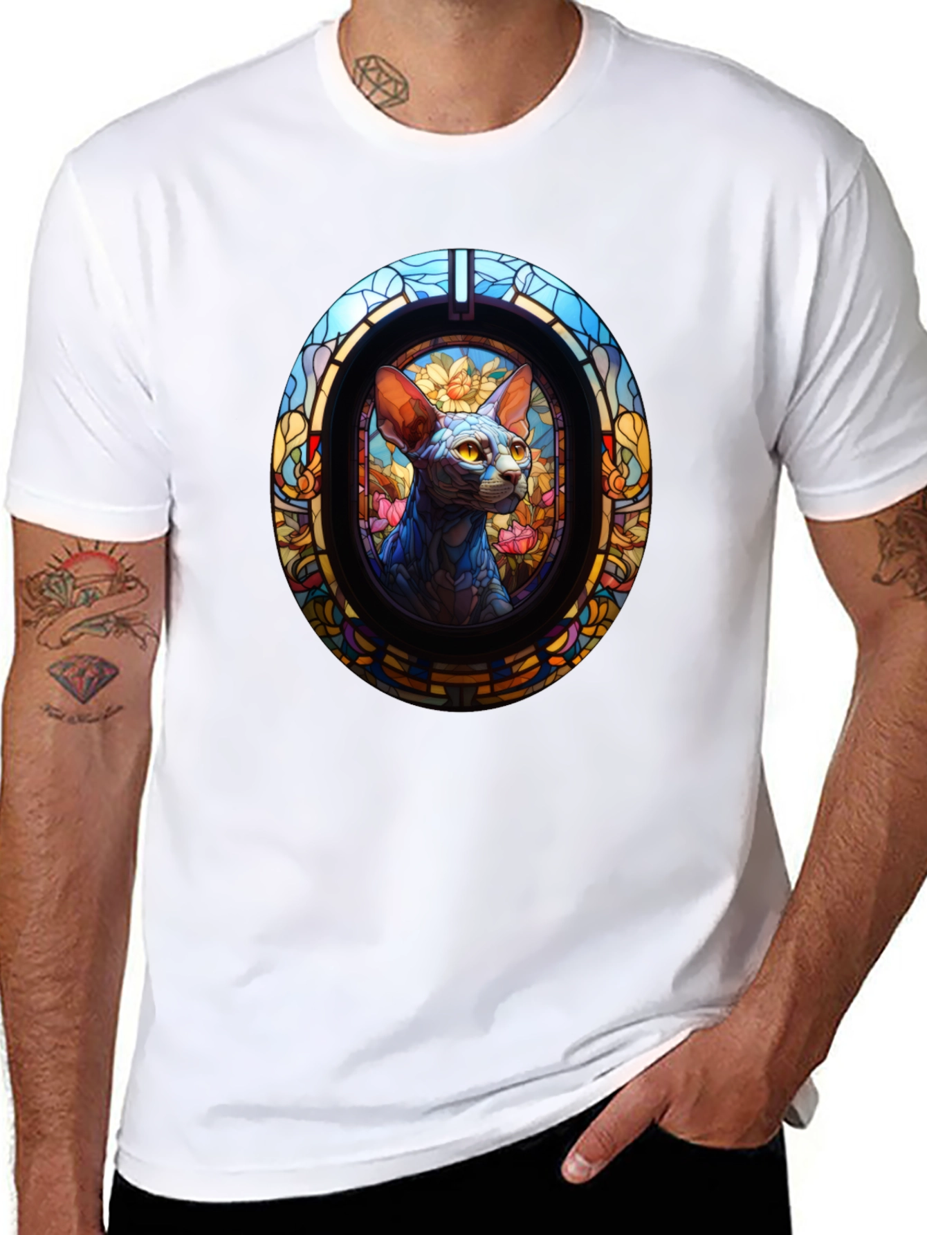 Black Stained Glass Cat T-Shirt view 8