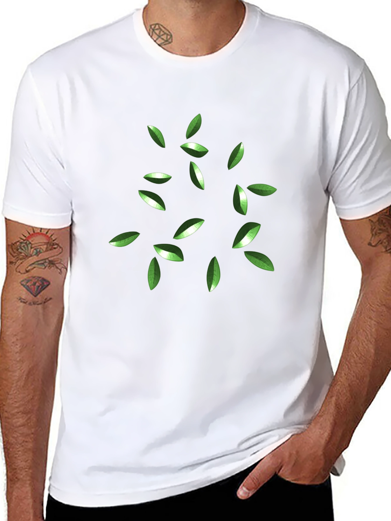 Black Green Leaves Graphic Black T-Shirt view 8