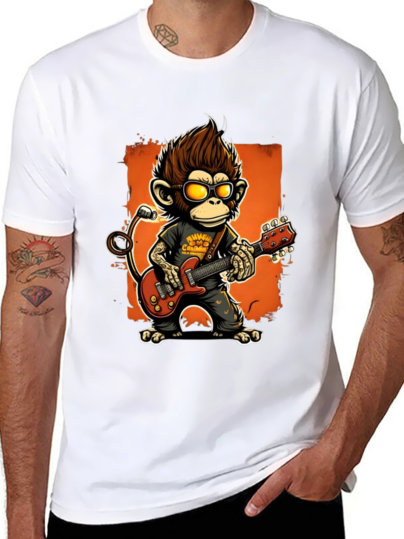 Black Rockin' Monkey Guitarist Graphic Tee view 8