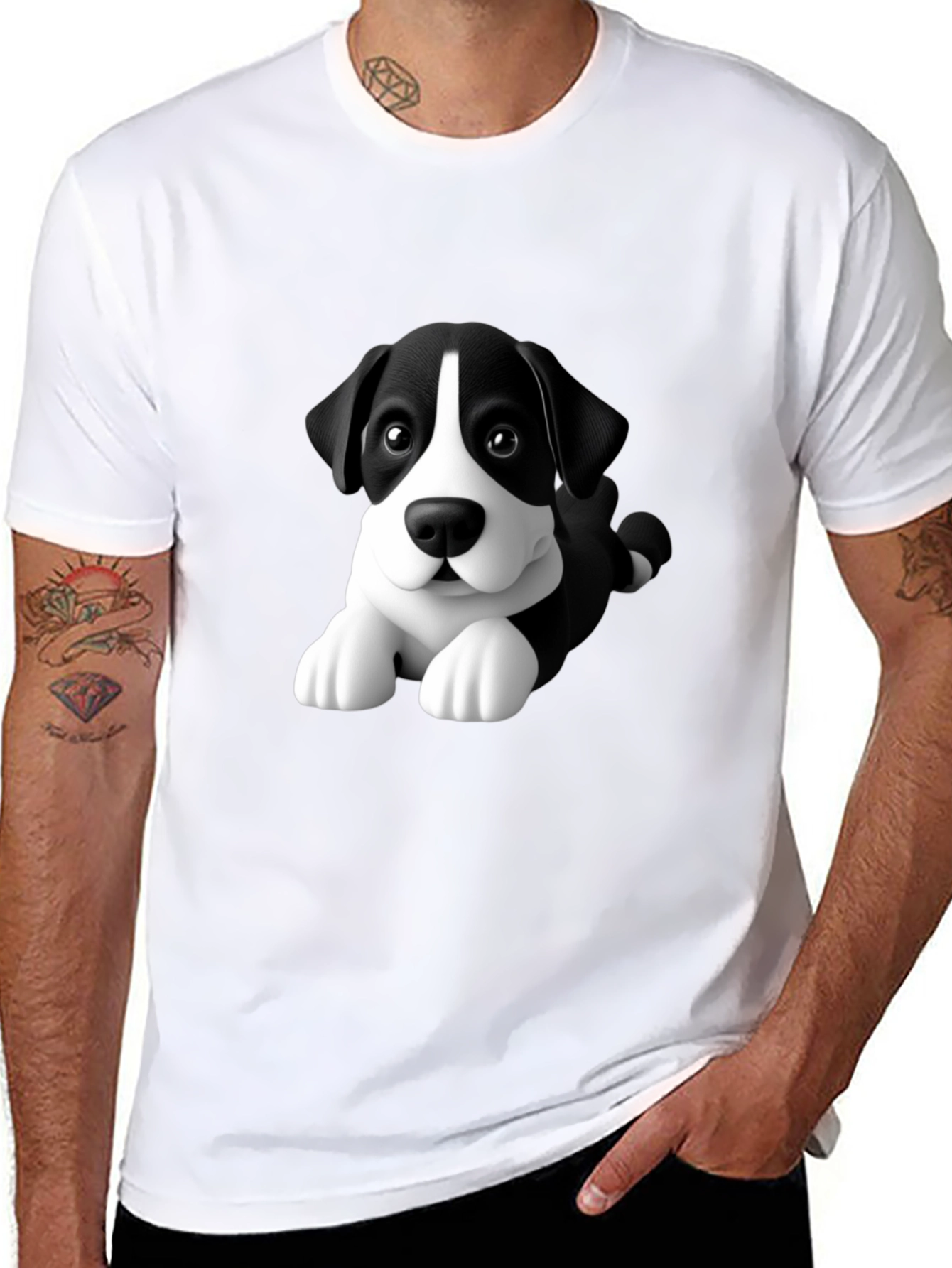Cartoon Dog Graphic Tee - Men's Black T-Shirt - 8