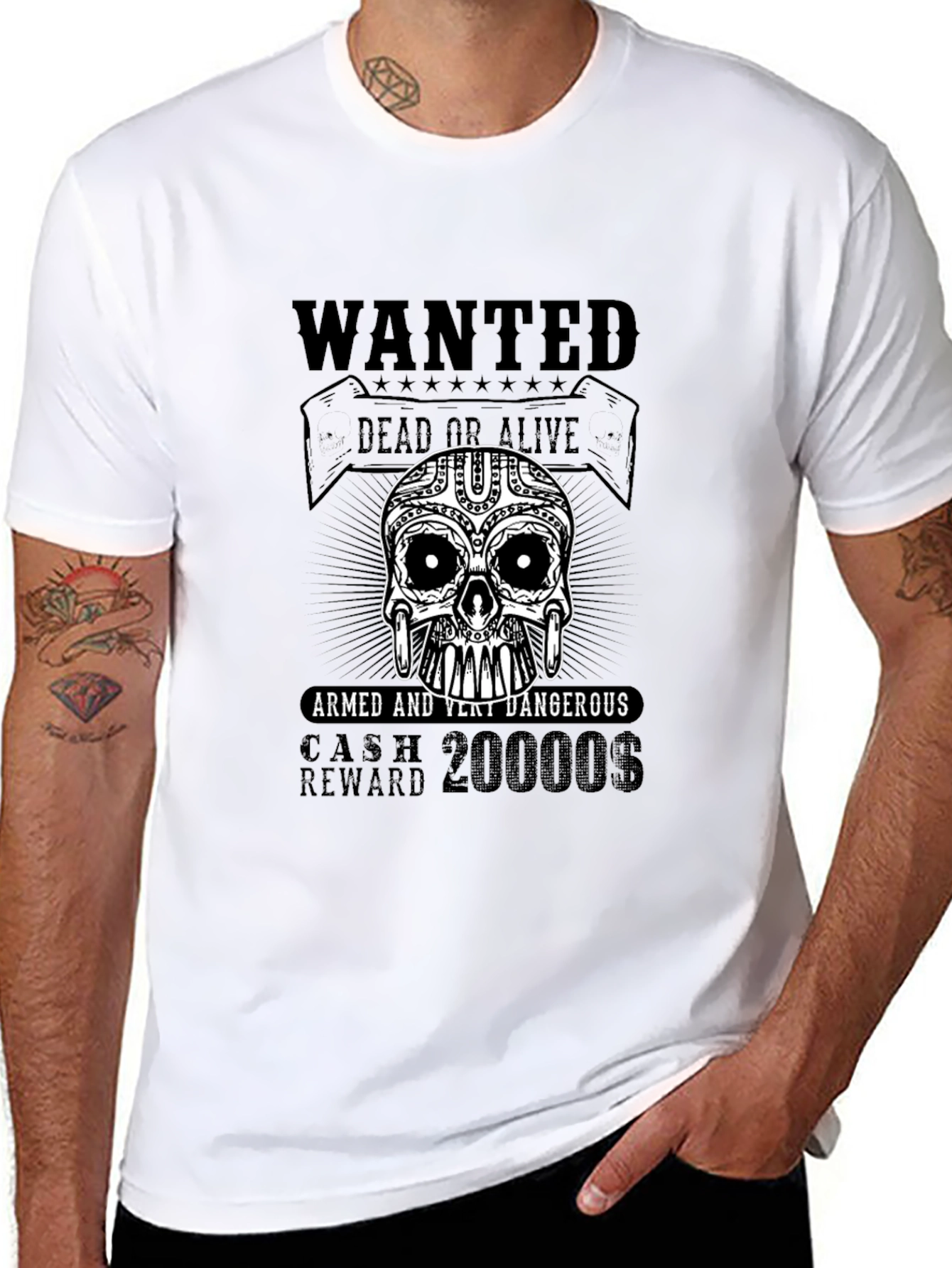 Black Wanted Skull T-Shirt - Armed & Very Dangerous view 8
