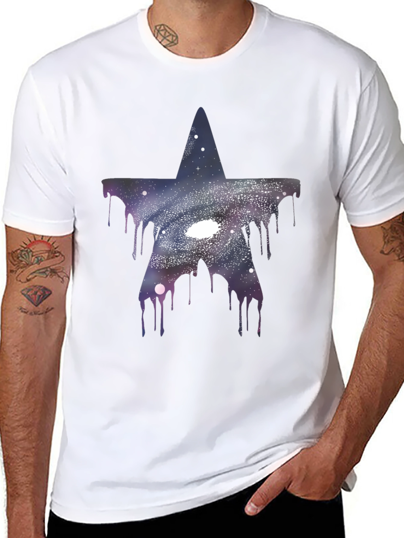 Black Galaxy Star Drip T-Shirt - Unique Graphic Tee view 8