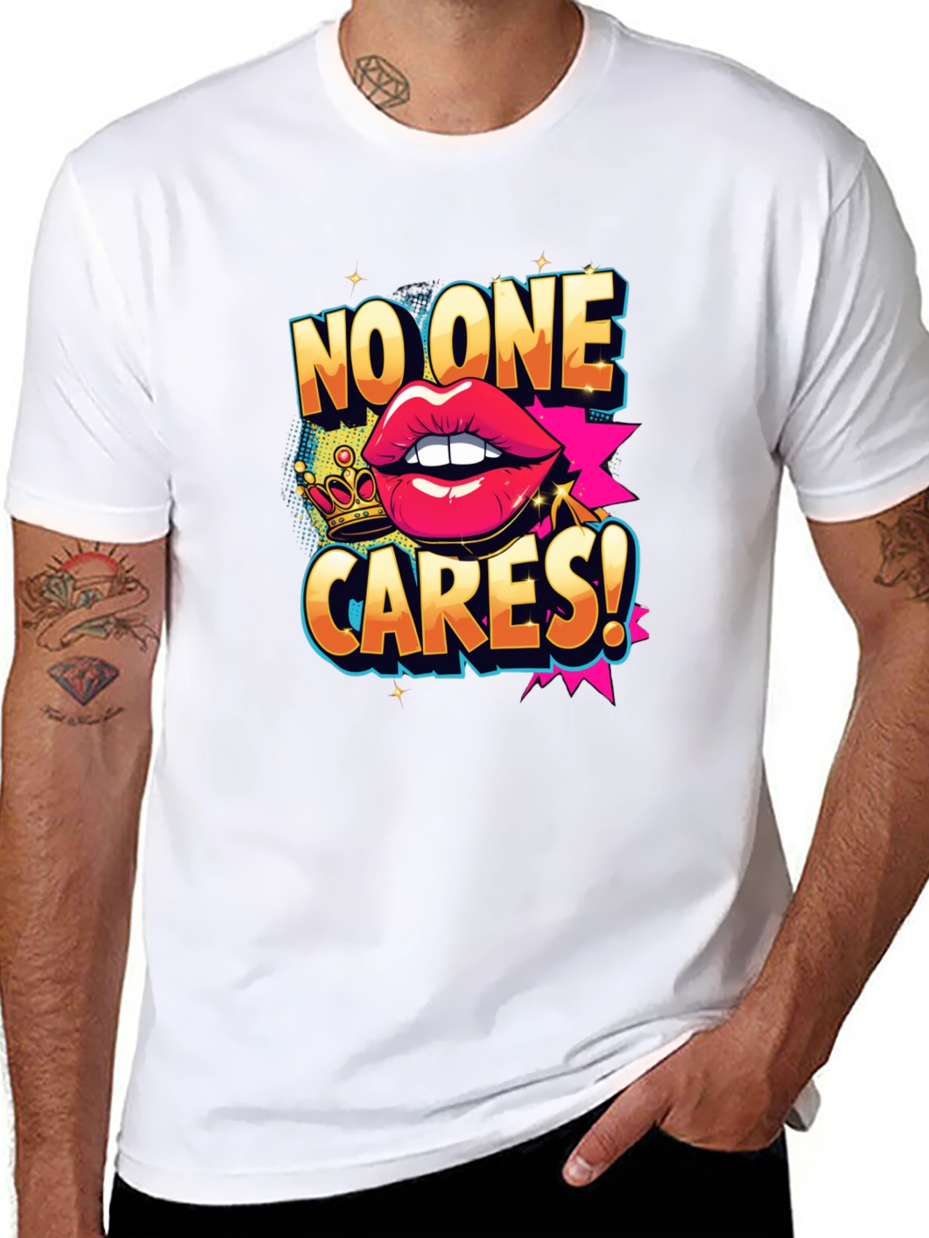 Black No One Cares Graphic Tee - Funny Slogan T-Shirt view 8