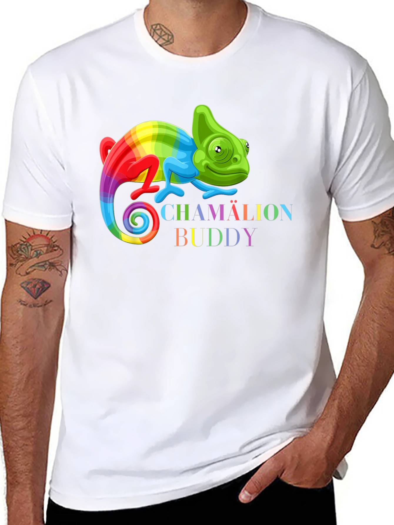Black Rainbow Chameleon Buddy Black T-Shirt view 8