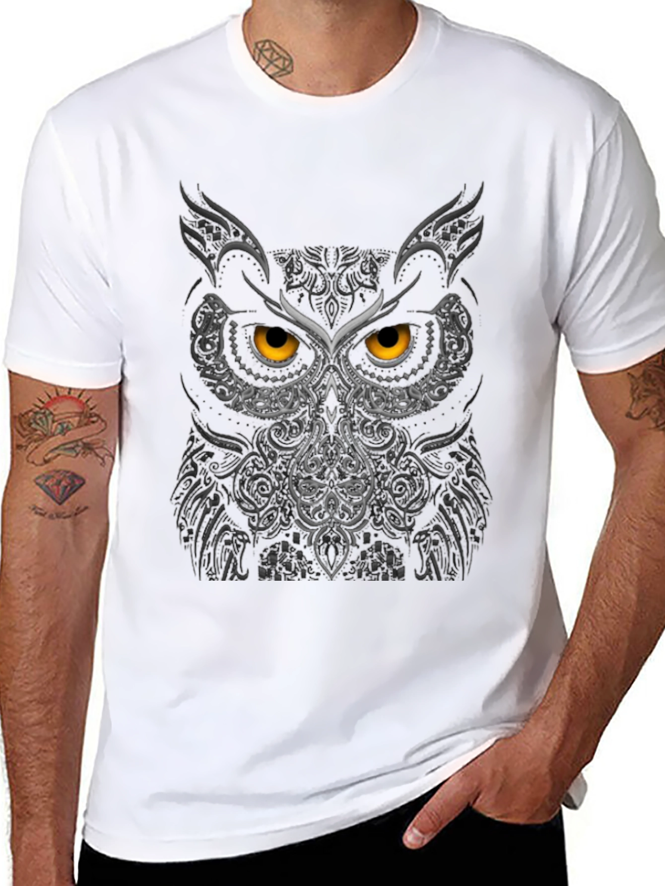 Black Owl Face Graphic Tee - Black view 8