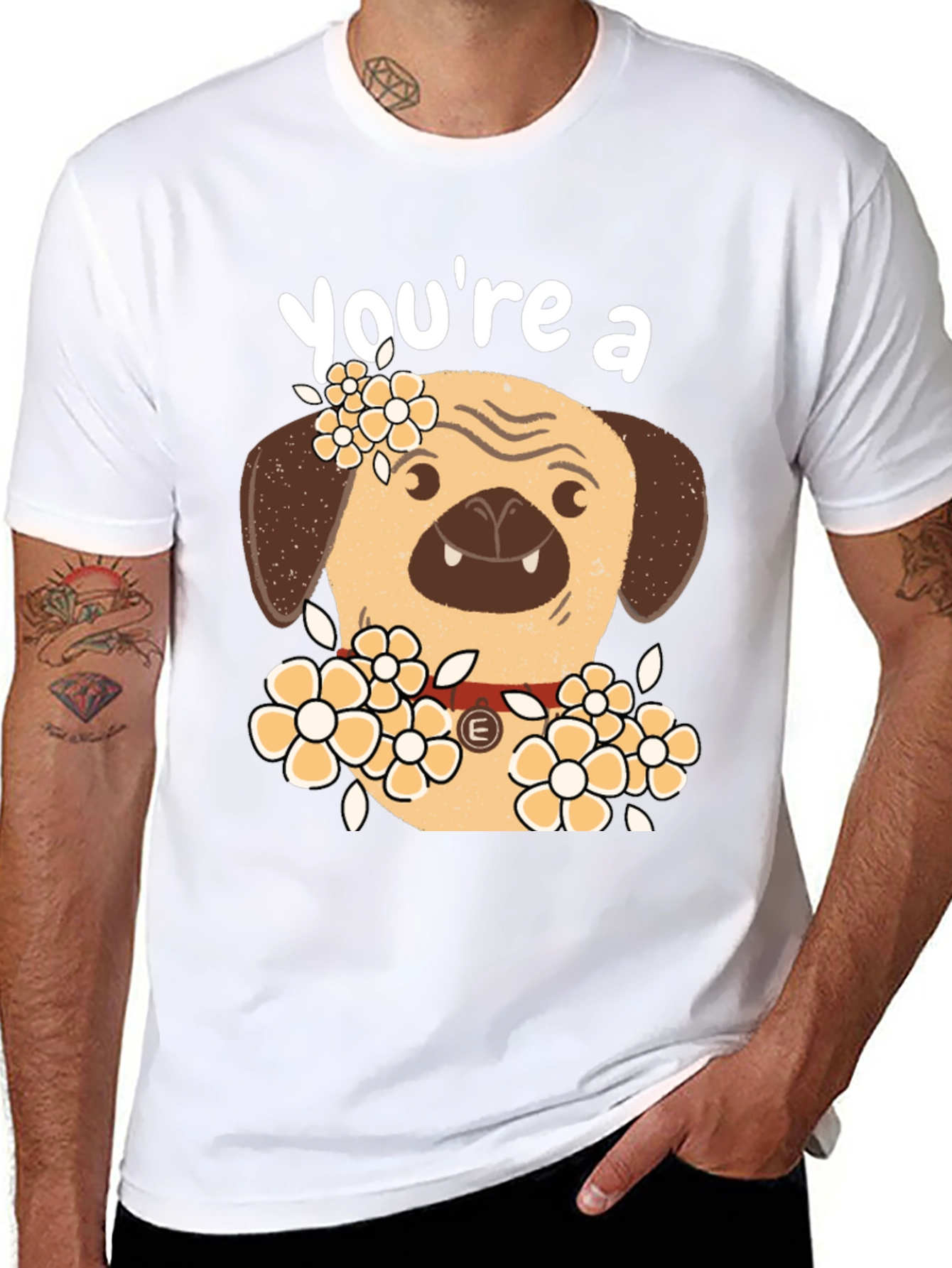 Black Cute Pug Dog Floral T-Shirt - "You're a..." view 8
