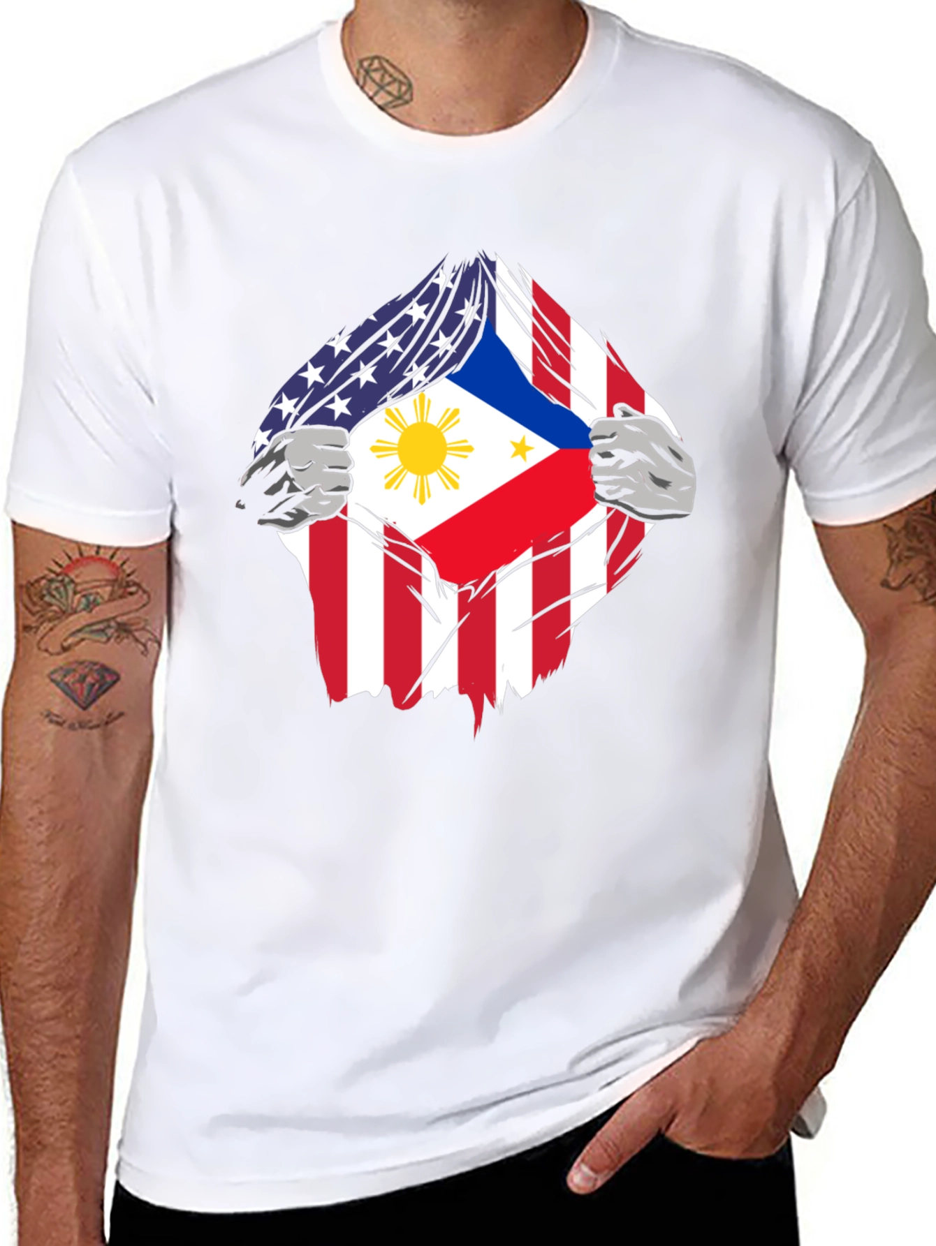 Black USA Philippines Flag Graphic T-Shirt view 8