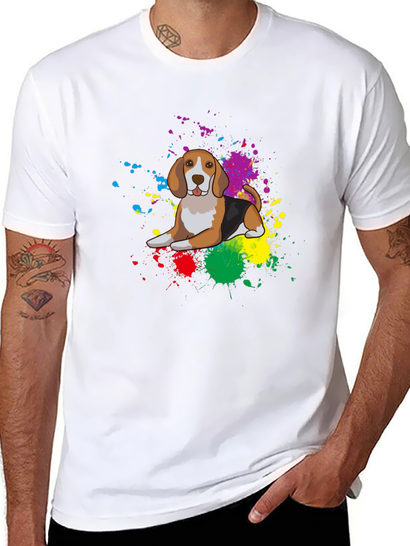 Black Beagle Dog Colorful Splatter T-Shirt - Unisex view 8