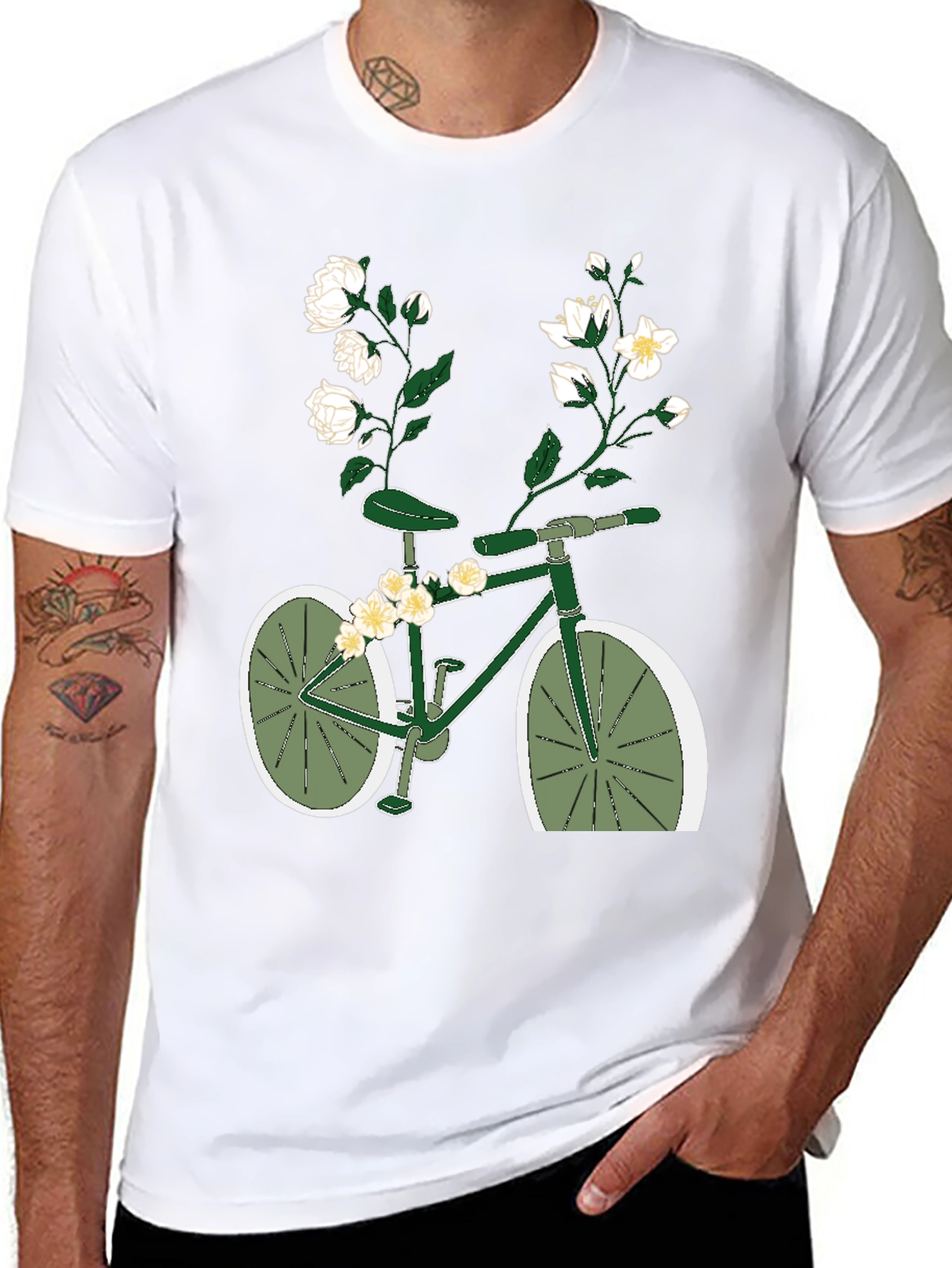 Black Floral Bicycle Graphic Tee - Unique Design view 8