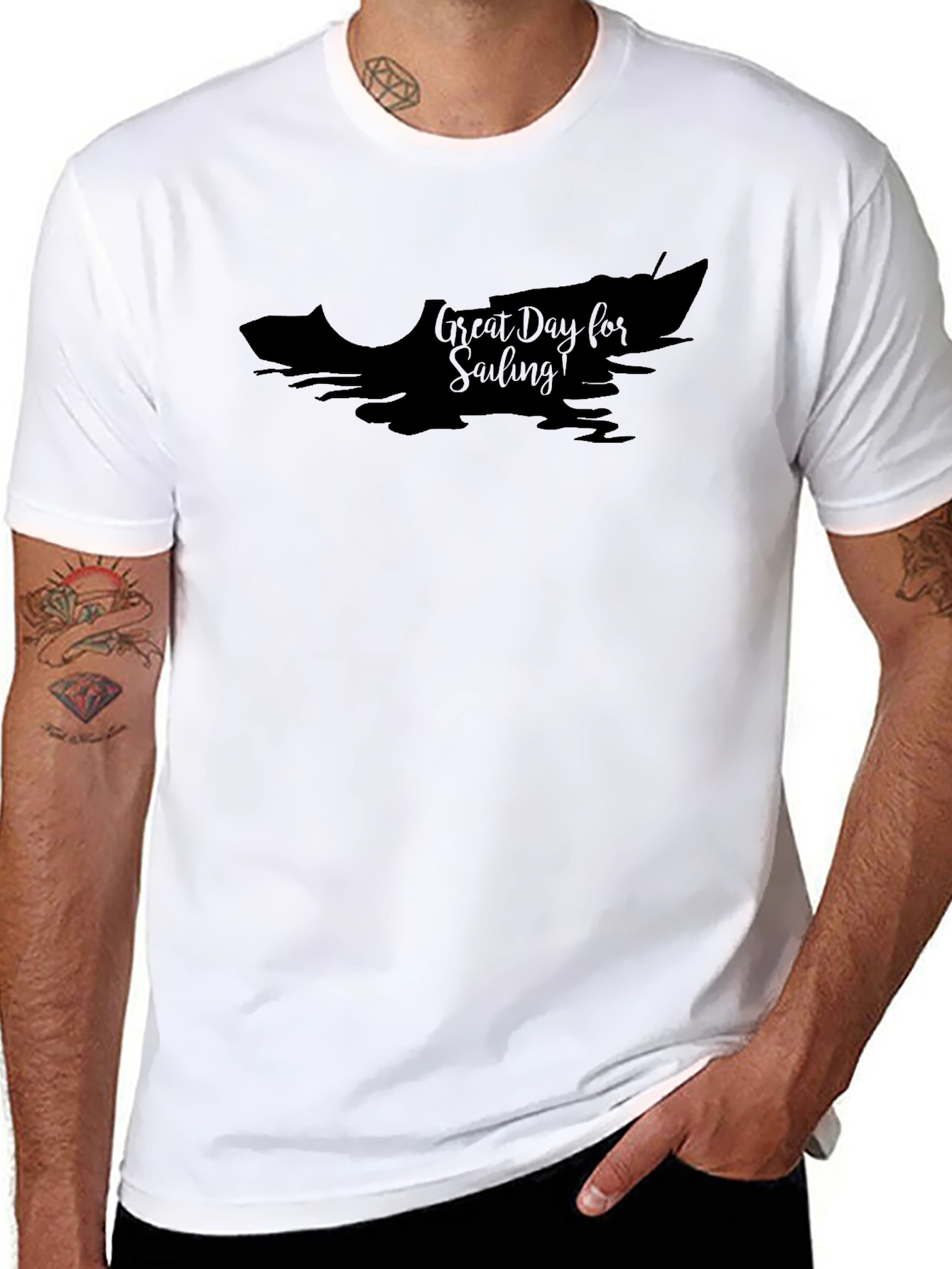 Black Great Day for Sailing T-Shirt - Black Cotton Tee view 8