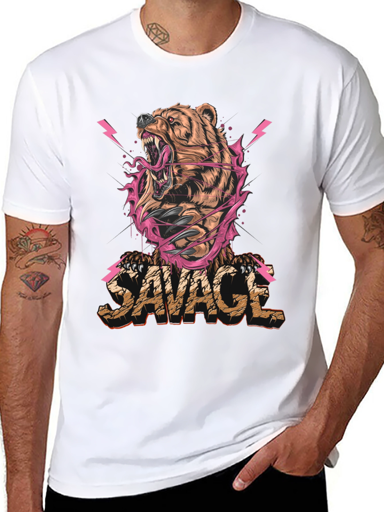 Black Savage Bear Graphic Print T-Shirt - Men's view 8