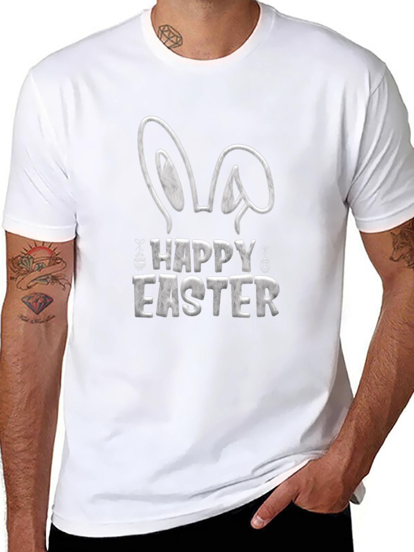 Camiseta Negra Feliz Pascua Diseño Conejo