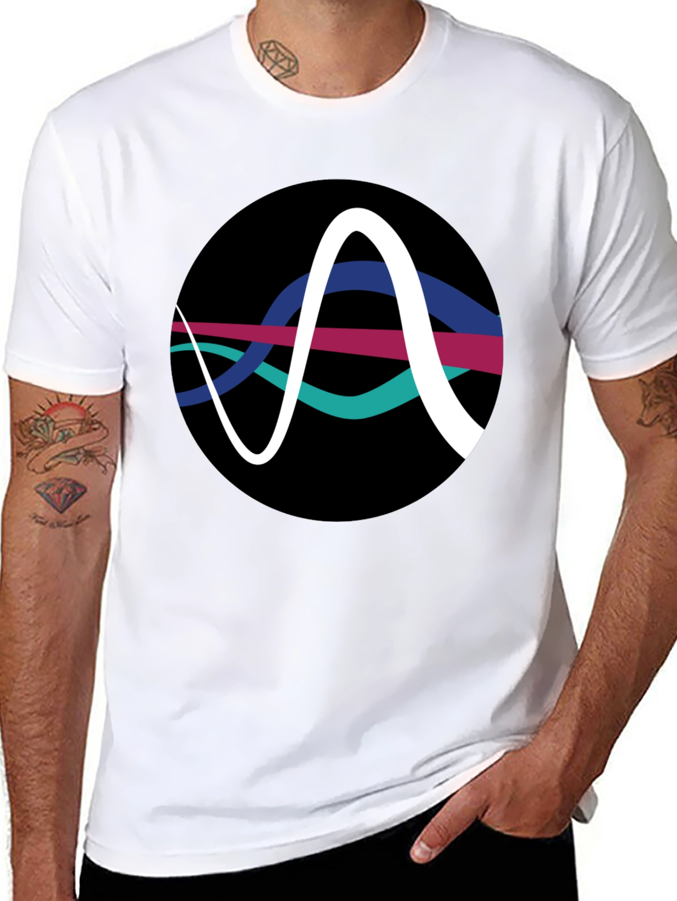 Black Abstract Wave Graphic Tee - Black Cotton T-Shirt view 8