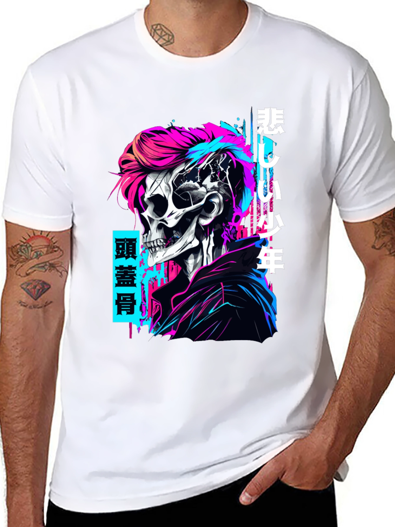 Black Cyberpunk Skull Graphic T-Shirt - Edgy Style view 8