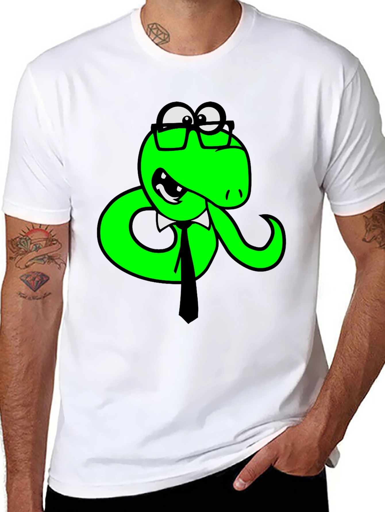 Black Funny Snake with Glasses Black T-Shirt view 8