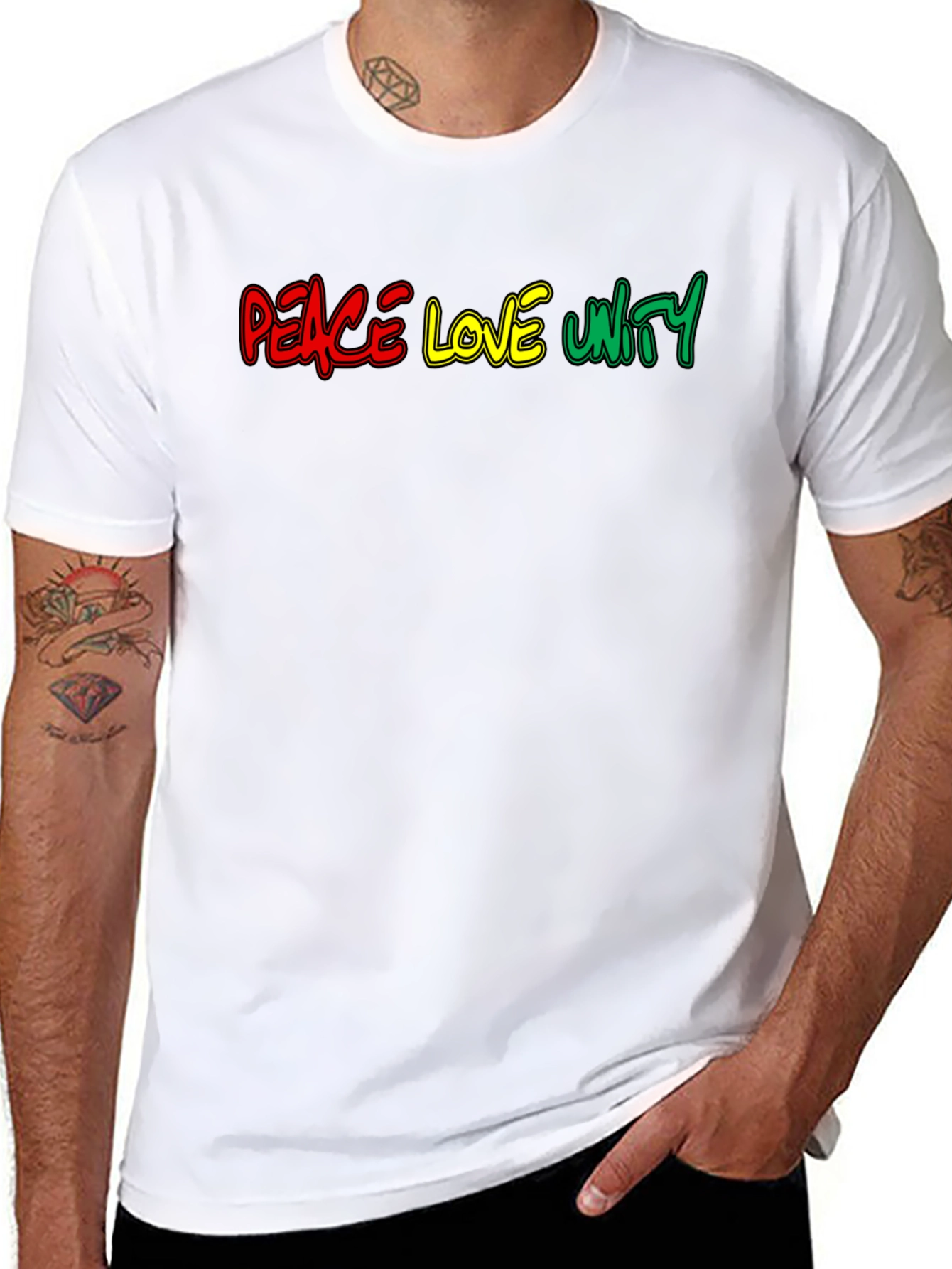 Black Peace Love Unity Graphic Tee - Black Cotton T-Shirt view 8