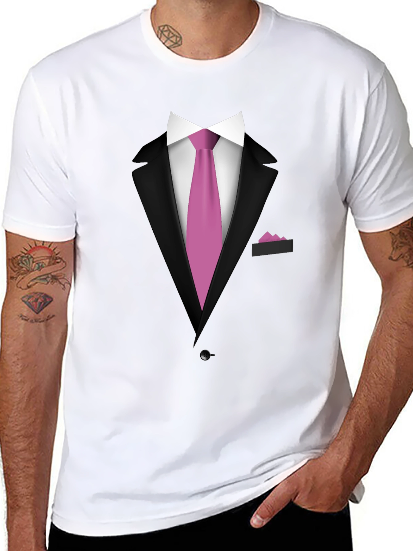 Black Funny Suit & Tie Graphic Print Men's T-Shirt view 8