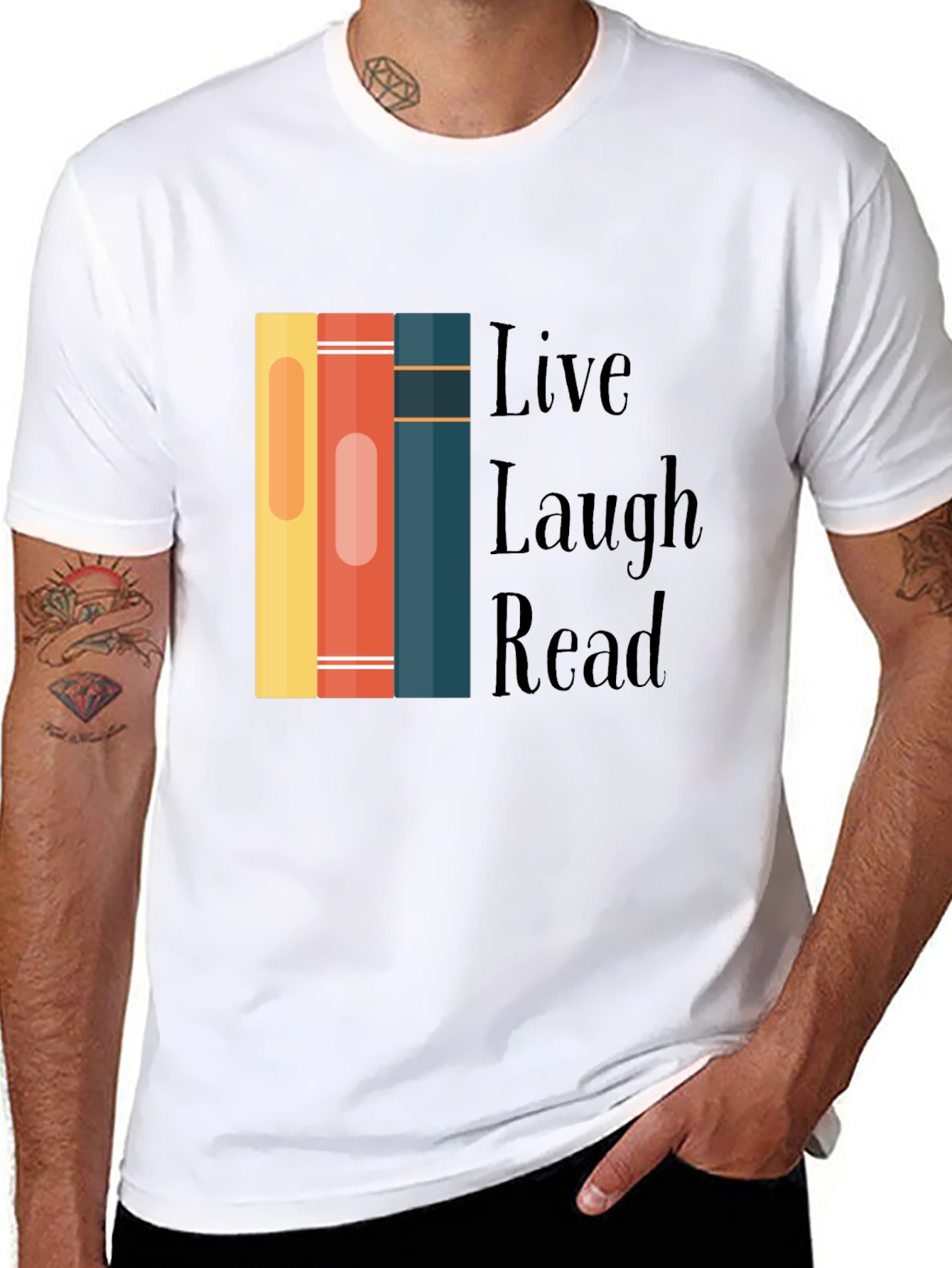 Black Live Laugh Read Bookworm Graphic Tee view 8