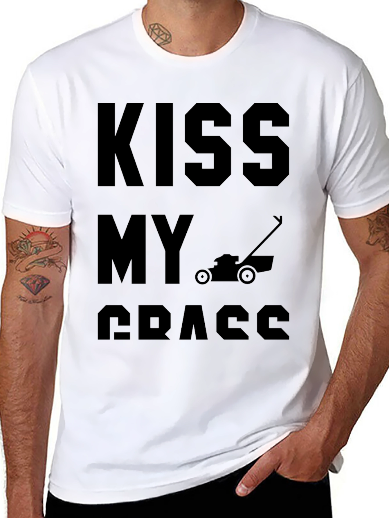 Black Kiss My Grass Funny Lawn Mower T-Shirt view 8