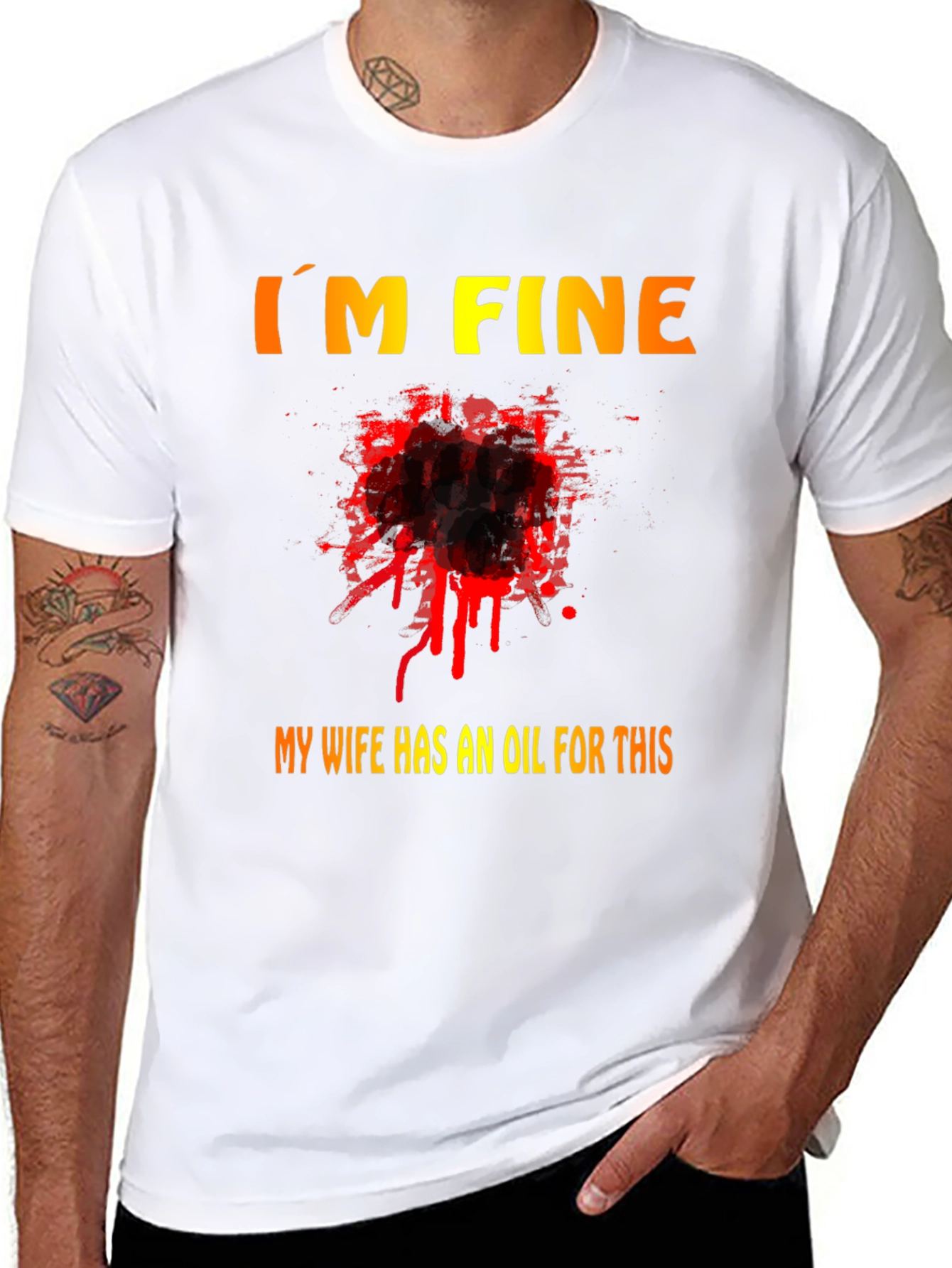 Black Funny "I'm Fine" T-Shirt - My Wife Has an Oil For This view 8