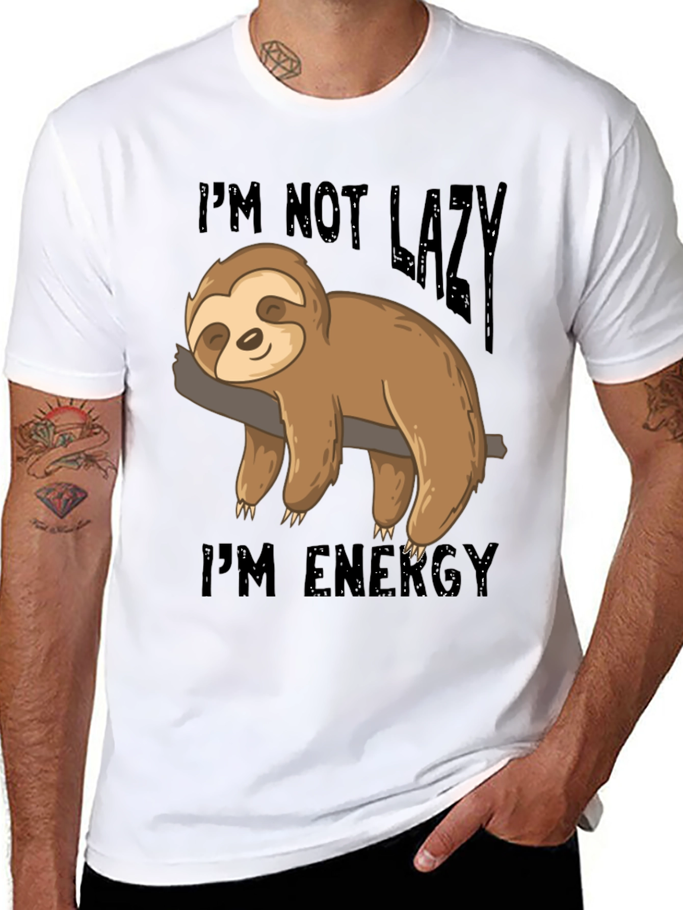 Black Lazy Sloth Energy T-Shirt - Comfortable Cotton Blend Tee view 8